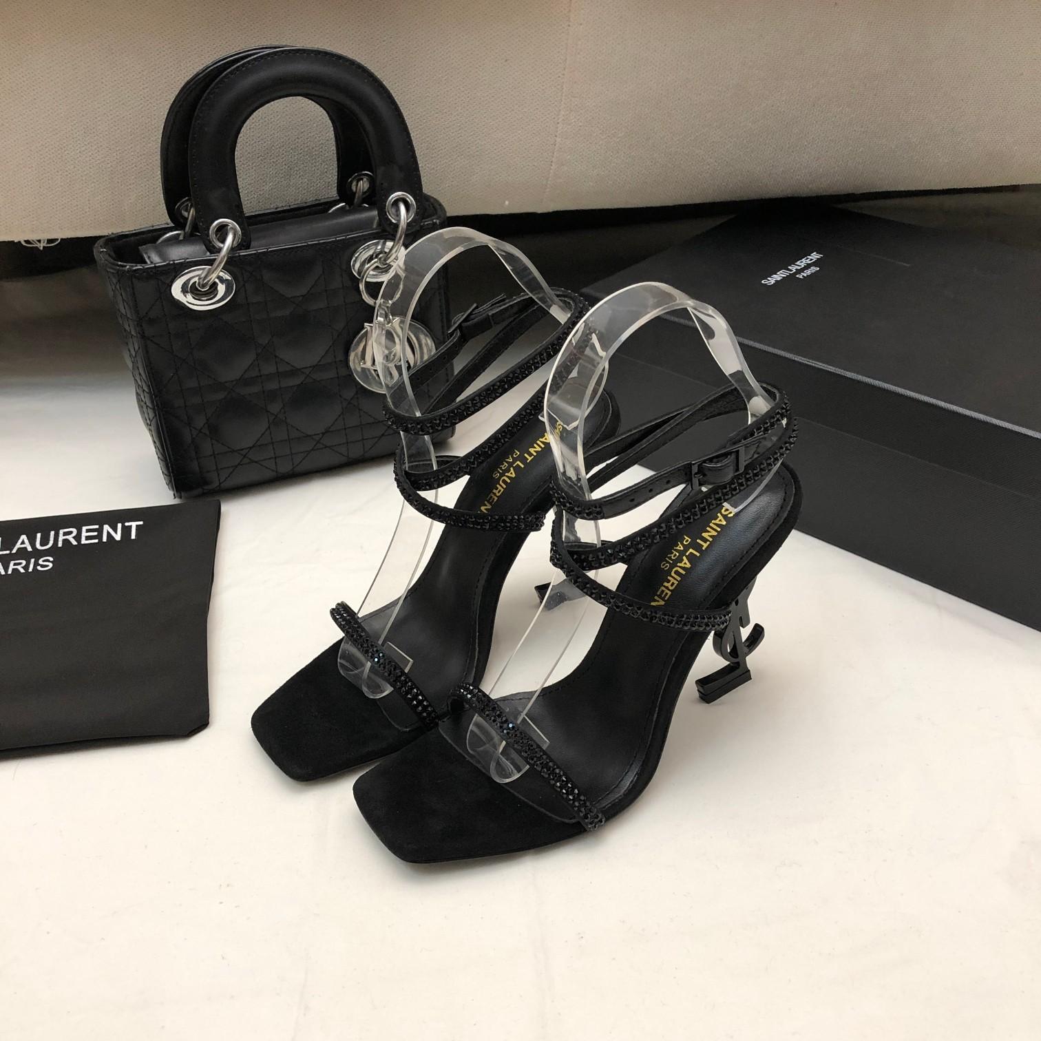 Saint Laurent Opyum Sandals In Crepe Satin And Rhinestones - EUR FASHION