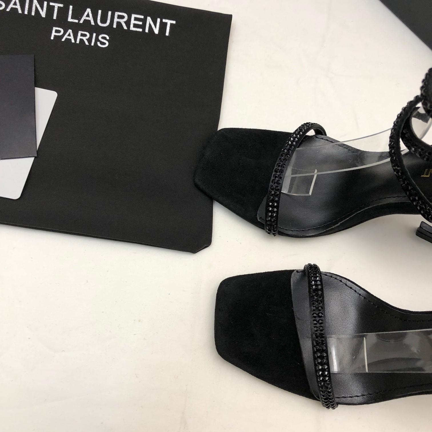 Saint Laurent Opyum Sandals In Crepe Satin And Rhinestones - EUR FASHION