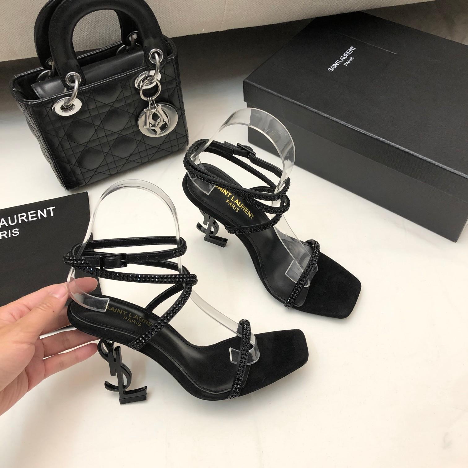 Saint Laurent Opyum Sandals In Crepe Satin And Rhinestones - EUR FASHION