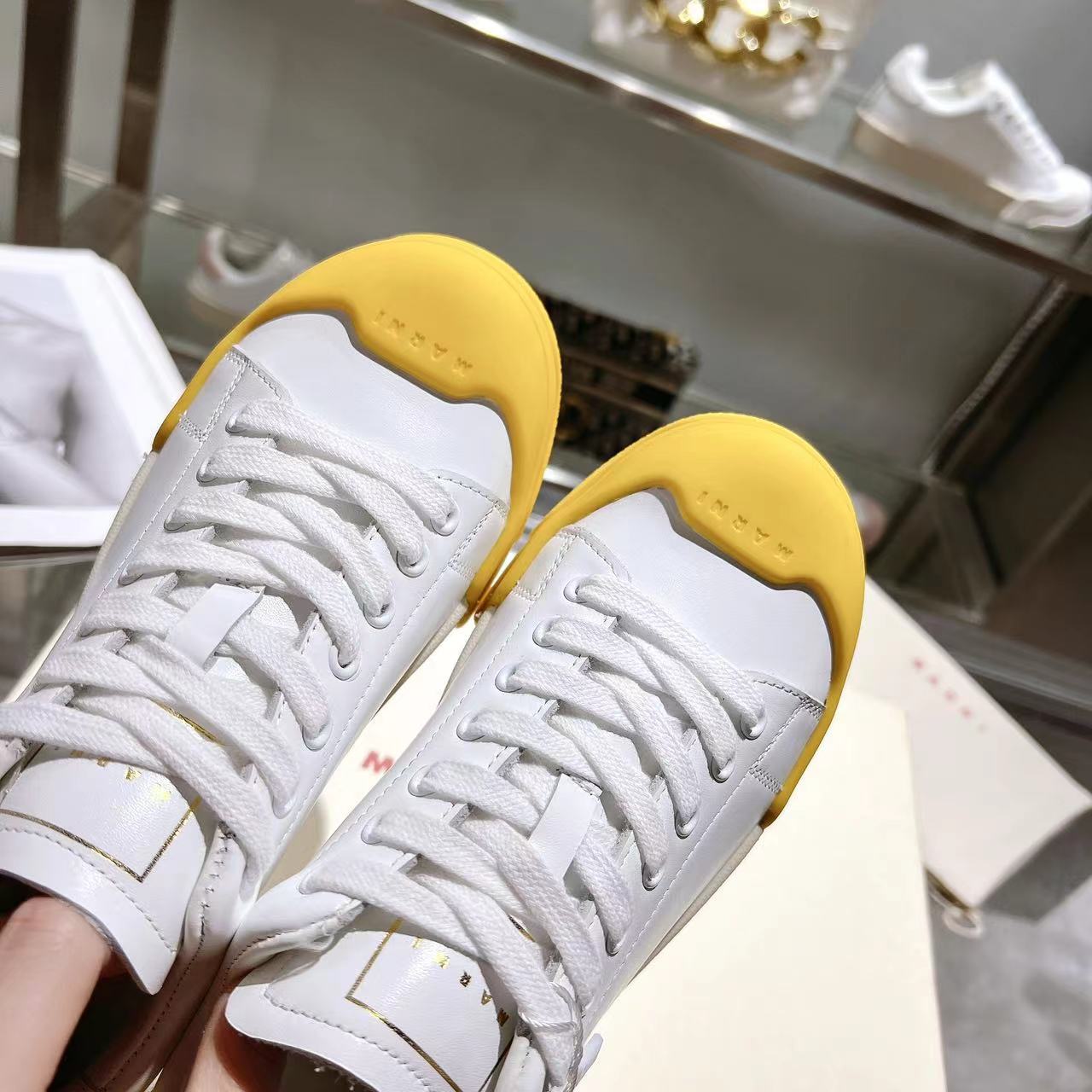 Marni Dada Bumper Sneaker In White And Yellow Leather - EUR FASHION