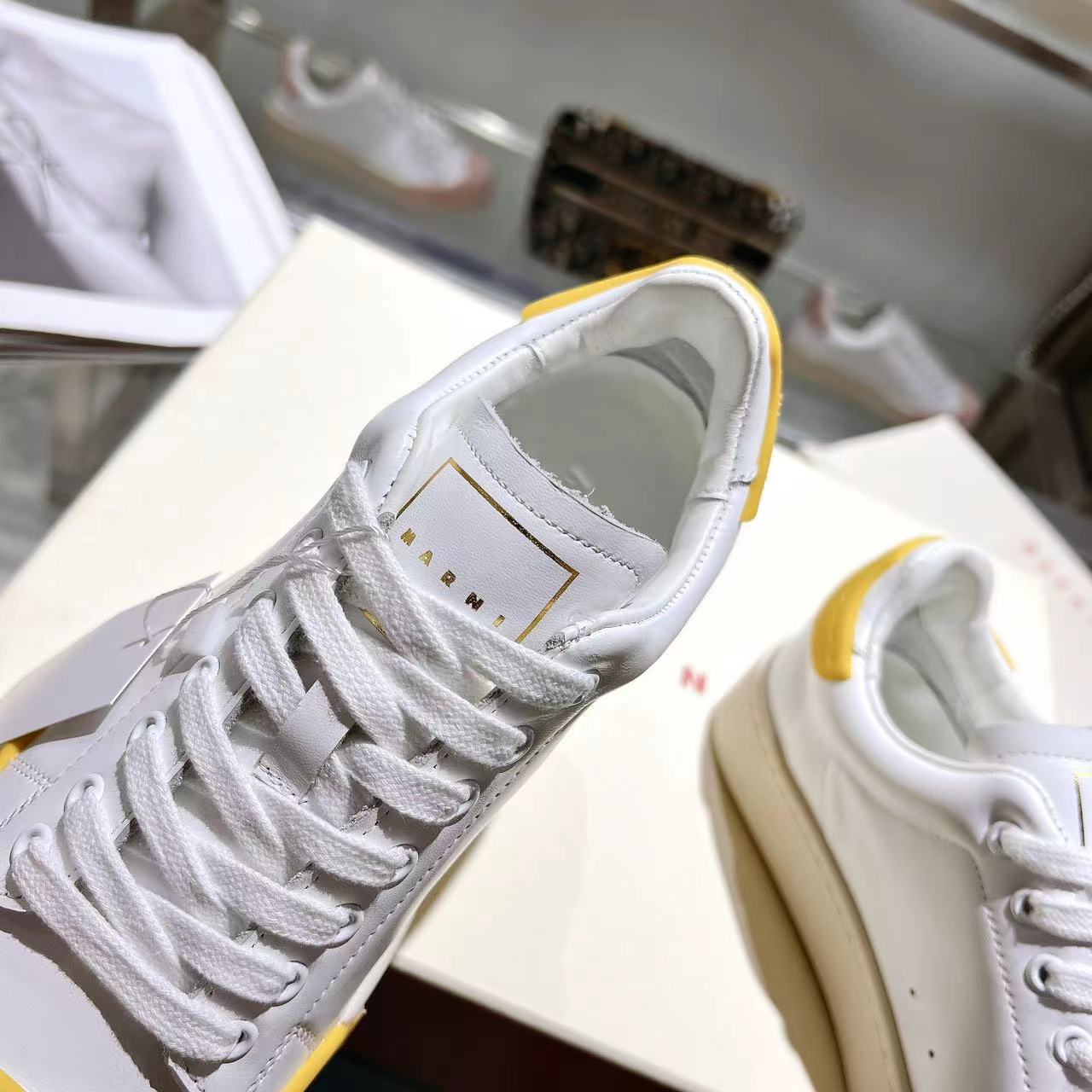 Marni Dada Bumper Sneaker In White And Yellow Leather - EUR FASHION