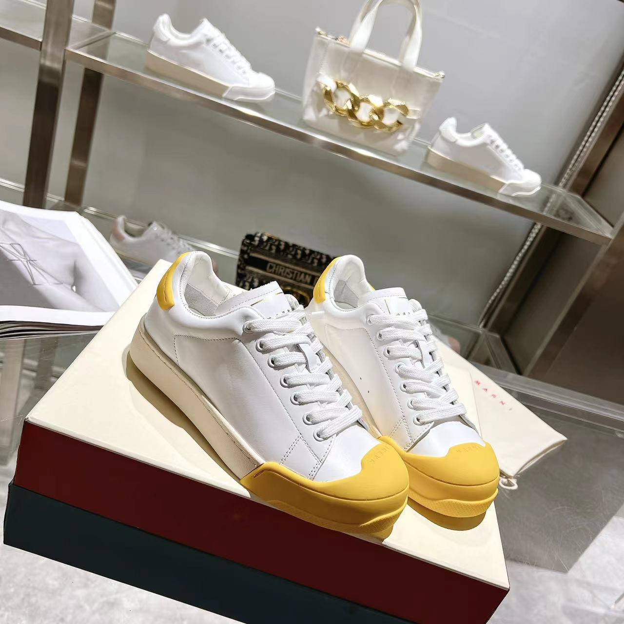 Marni Dada Bumper Sneaker In White And Yellow Leather - EUR FASHION