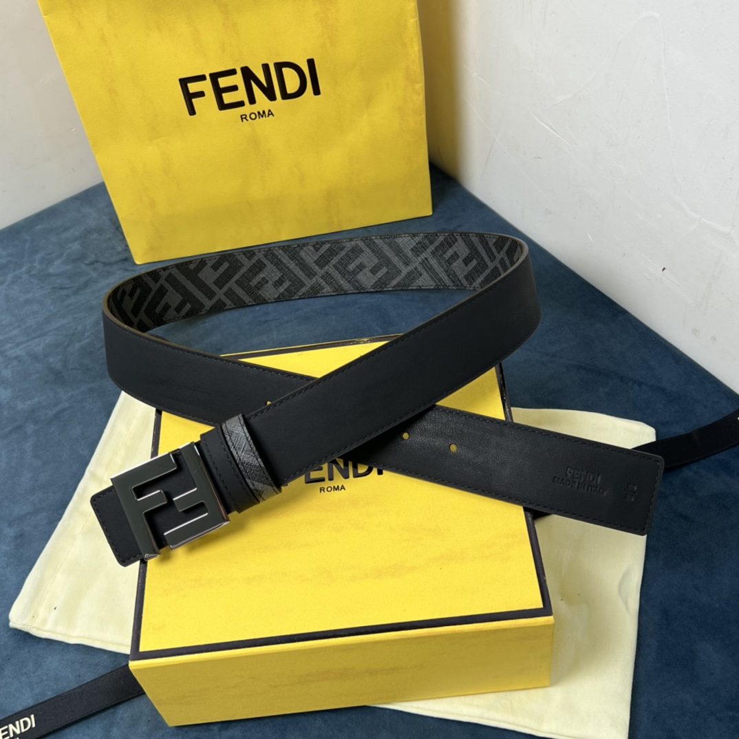 Fendi Reversible Black Leather Belt  - EUR FASHION