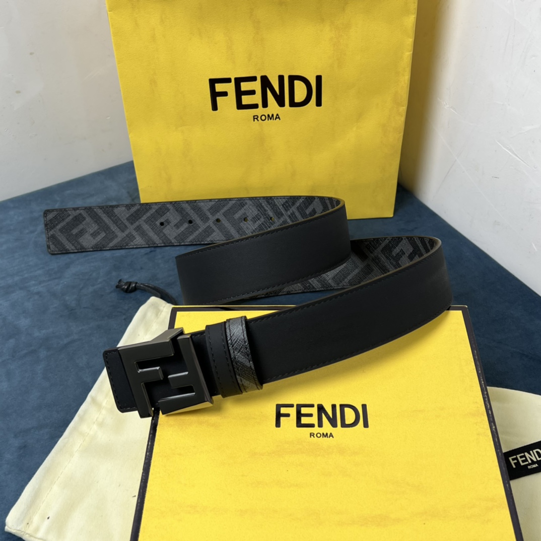 Fendi Reversible Black Leather Belt  - EUR FASHION