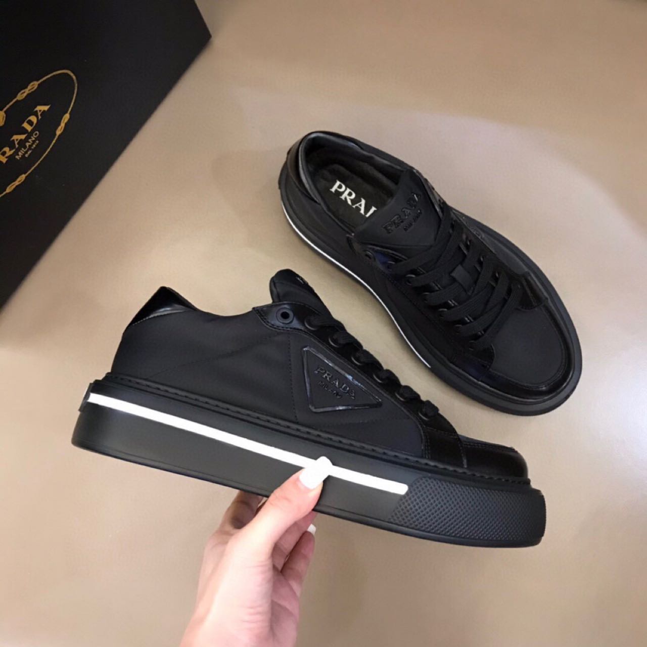 Prada Macro Re-Nylon And Brushed Leather Sneakers - EUR FASHION