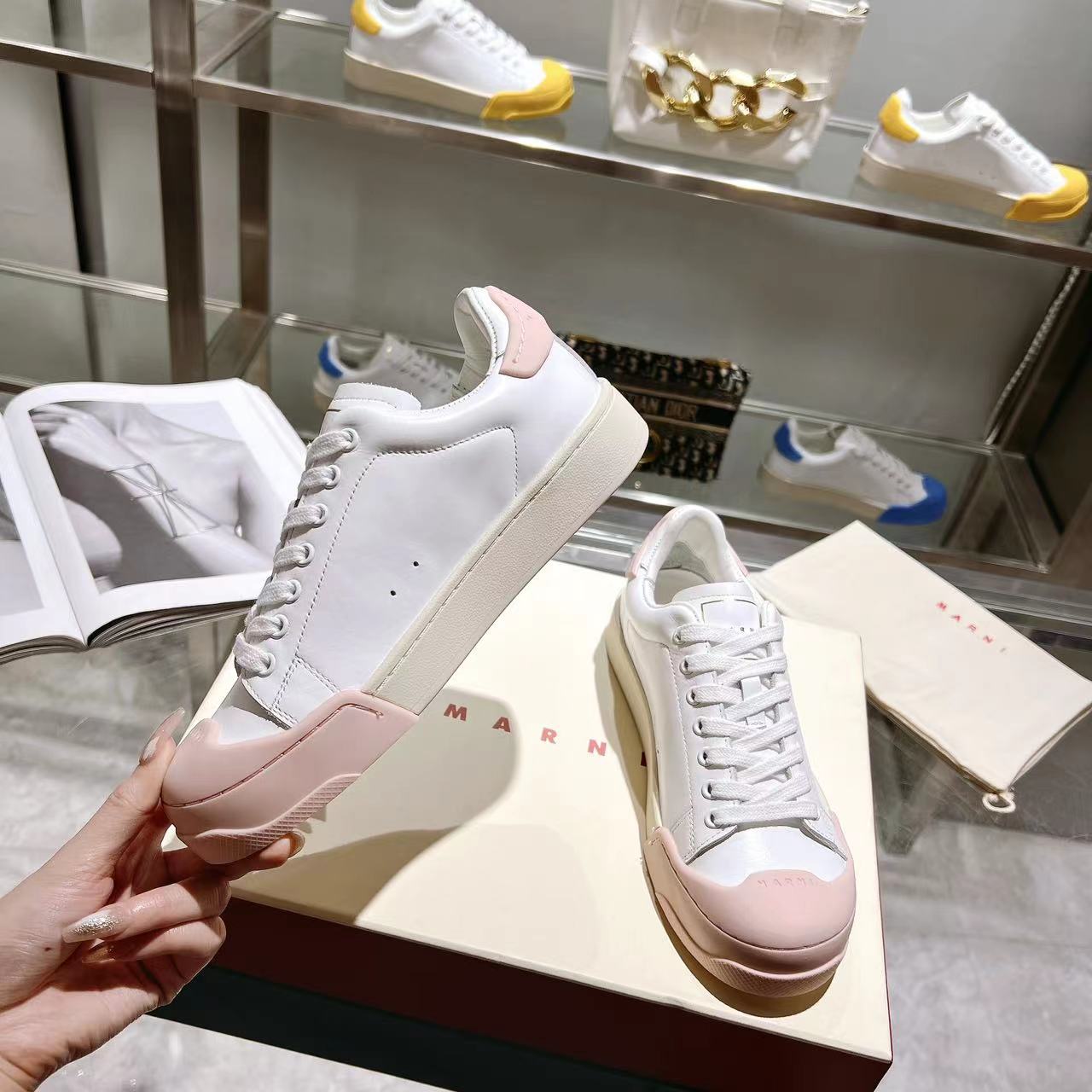 Marni Dada Bumper Sneaker In White And Pink Leather - EUR FASHION