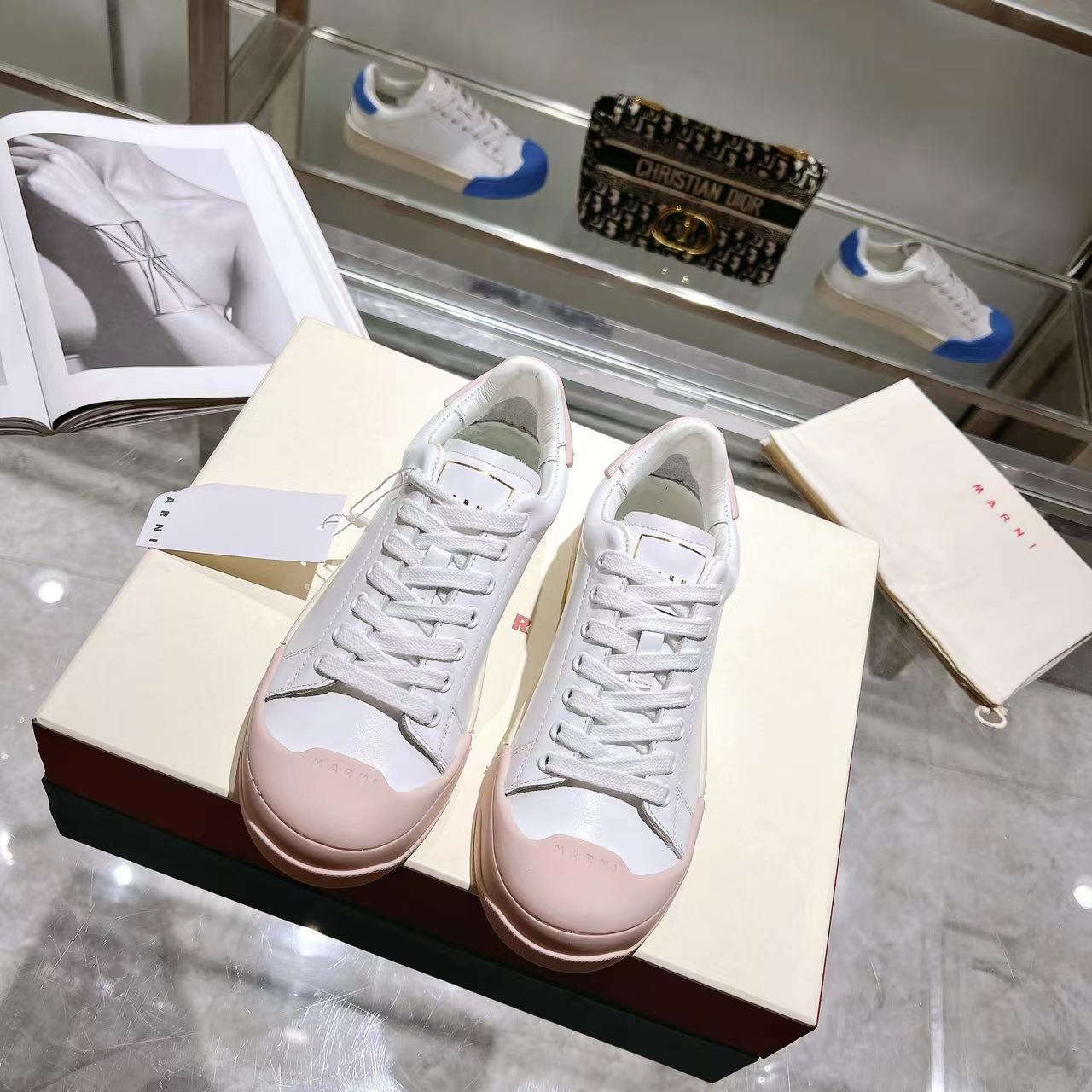 Marni Dada Bumper Sneaker In White And Pink Leather - EUR FASHION