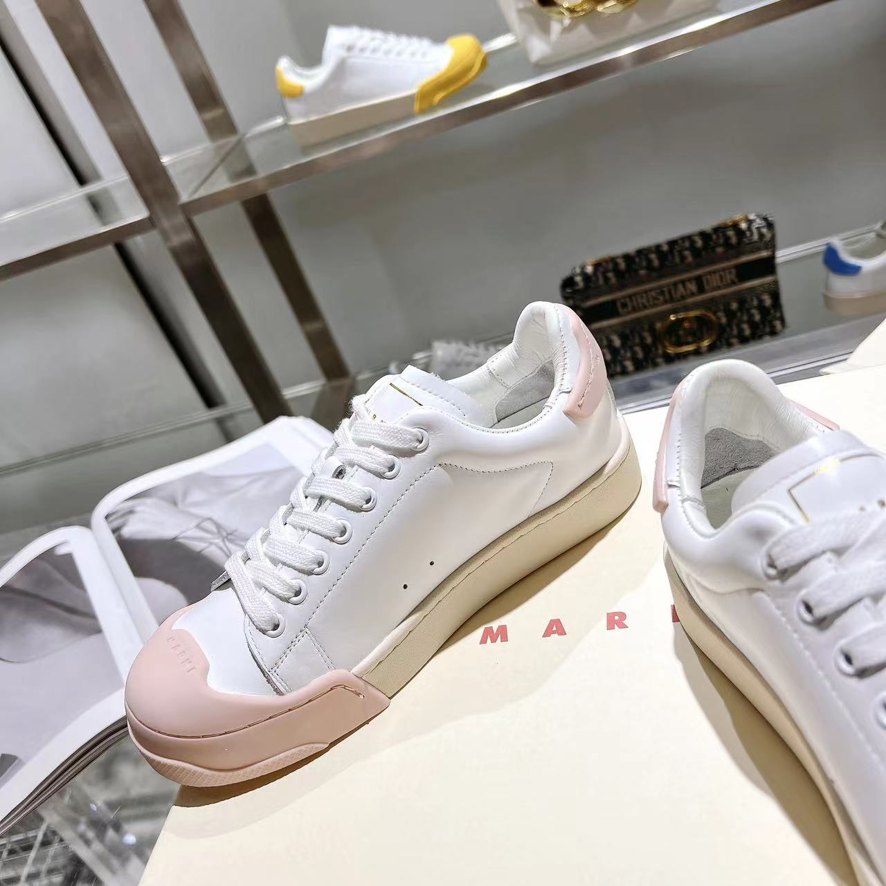 Marni Dada Bumper Sneaker In White And Pink Leather - EUR FASHION