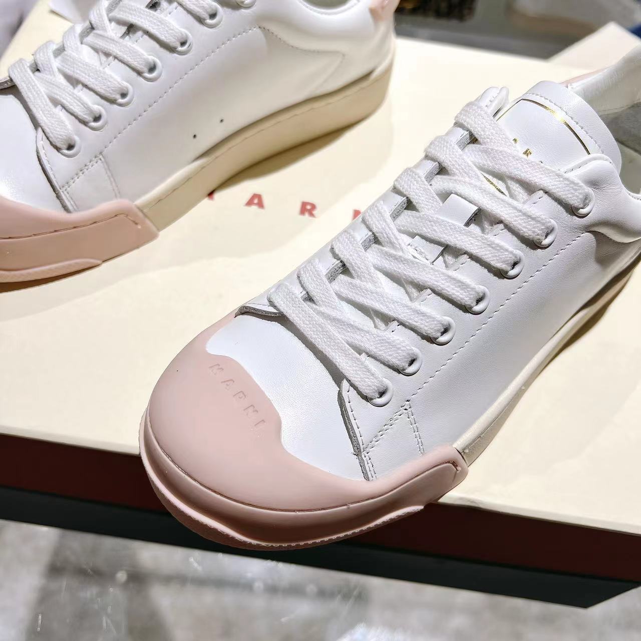 Marni Dada Bumper Sneaker In White And Pink Leather - EUR FASHION