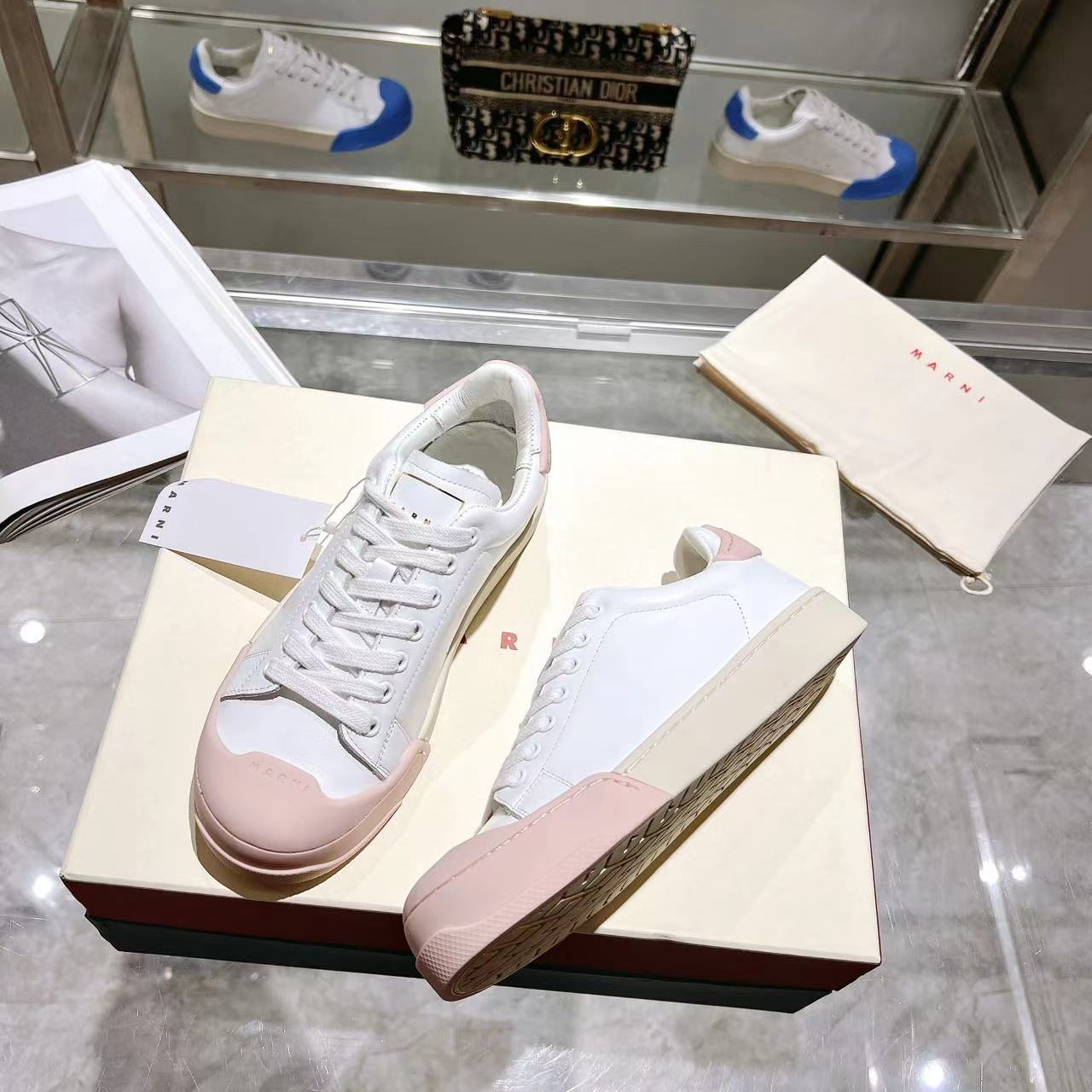 Marni Dada Bumper Sneaker In White And Pink Leather - EUR FASHION