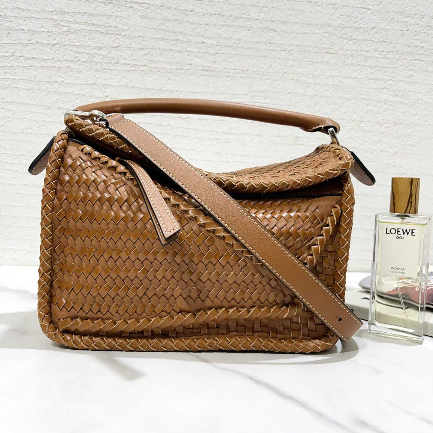 Loewe Women's Brown Puzzle Woven Small Bag(24*16.5*10cm) - EUR FASHION