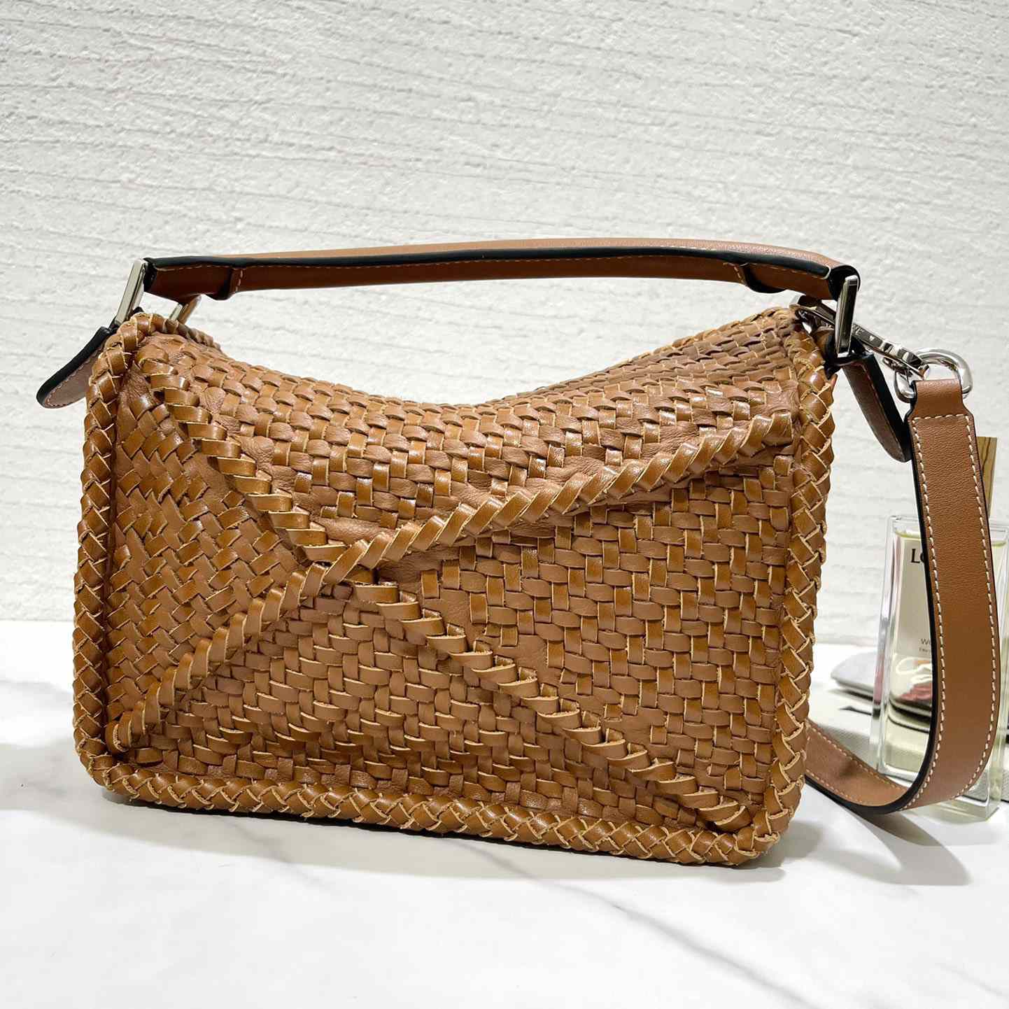 Loewe Women's Brown Puzzle Woven Small Bag(24*16.5*10cm) - EUR FASHION