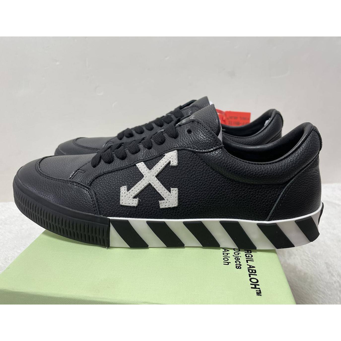 Off White Black Canvas Vulcanized Low Sneakers - EUR FASHION