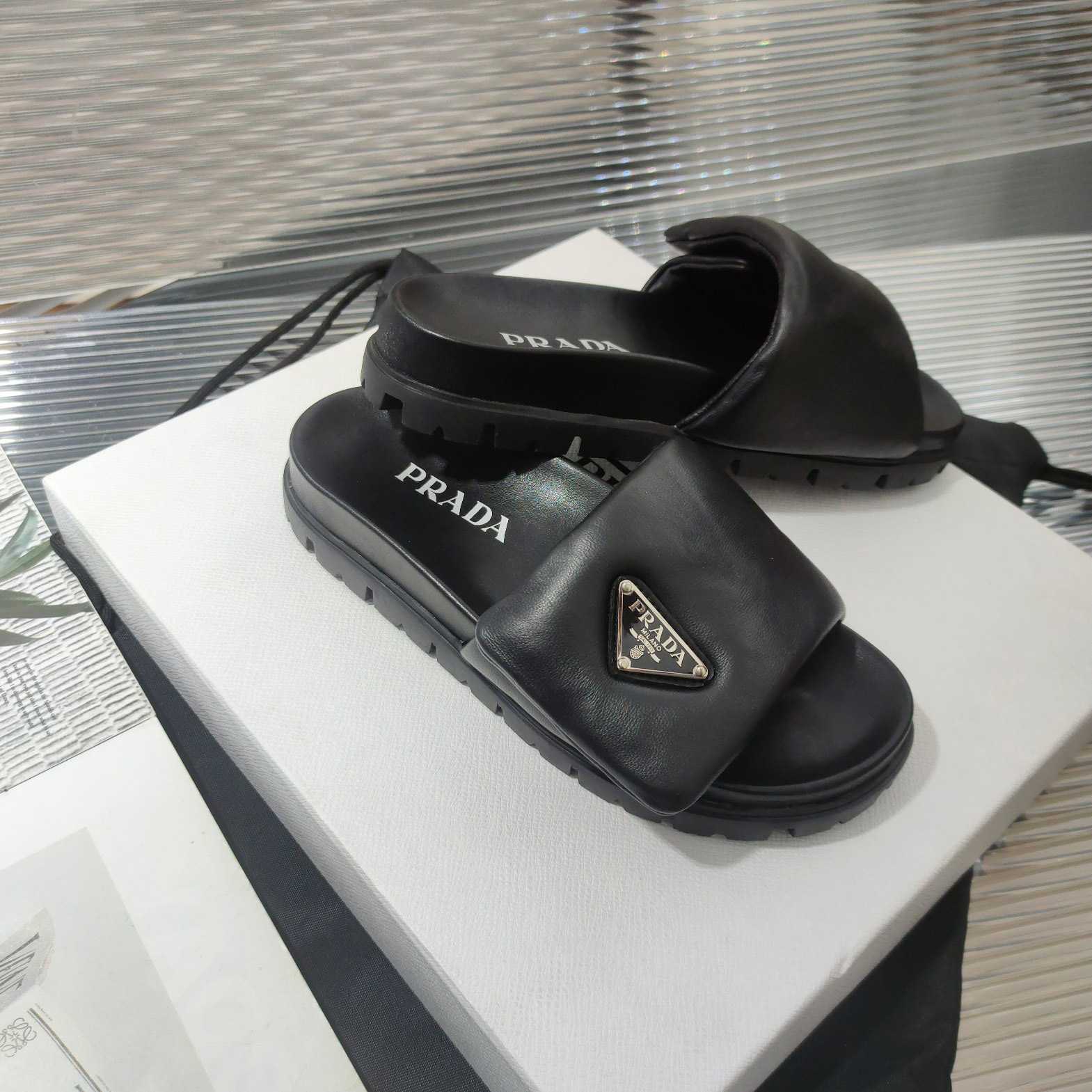 Prada Soft Padded Nappa Leather Slides - EUR FASHION