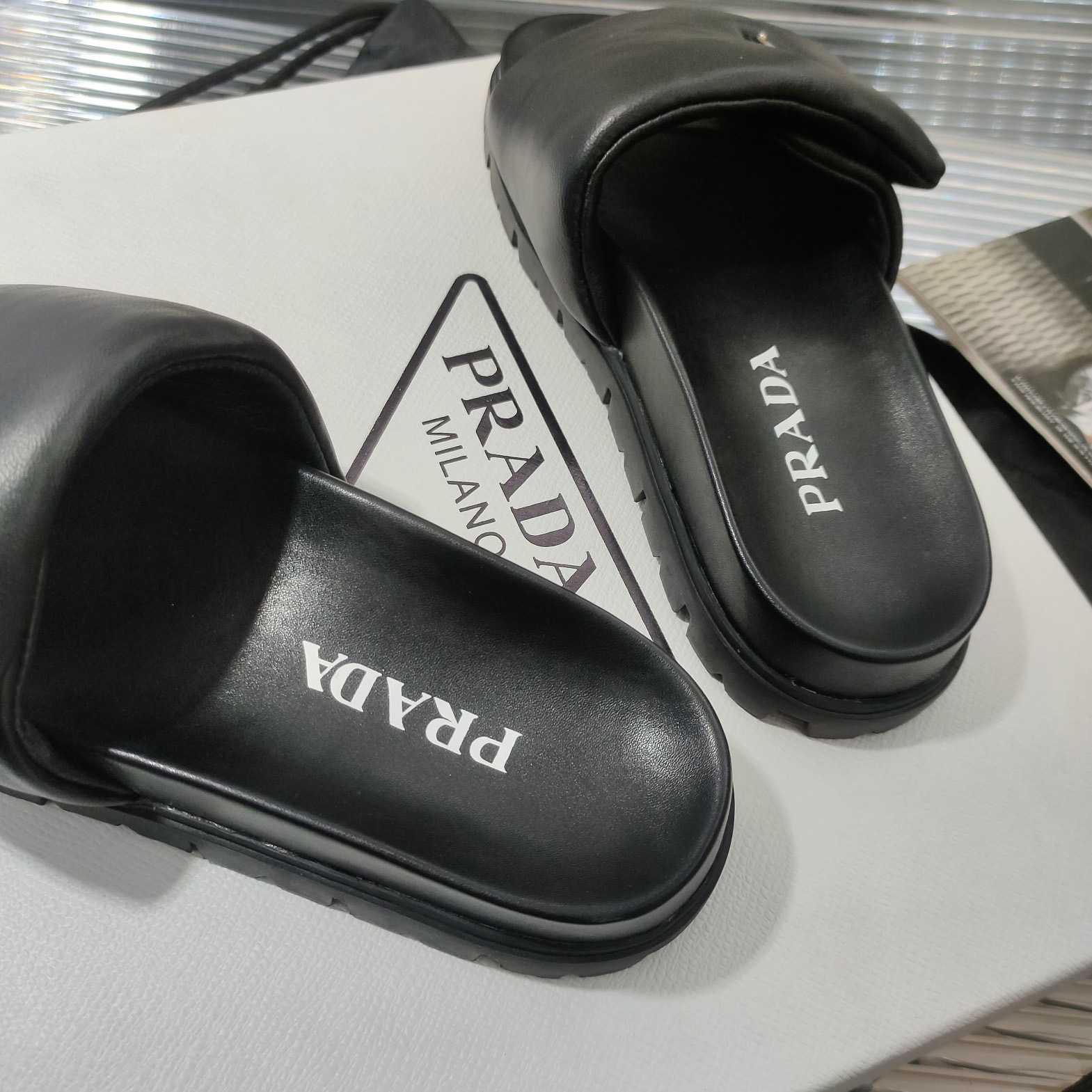 Prada Soft Padded Nappa Leather Slides - EUR FASHION