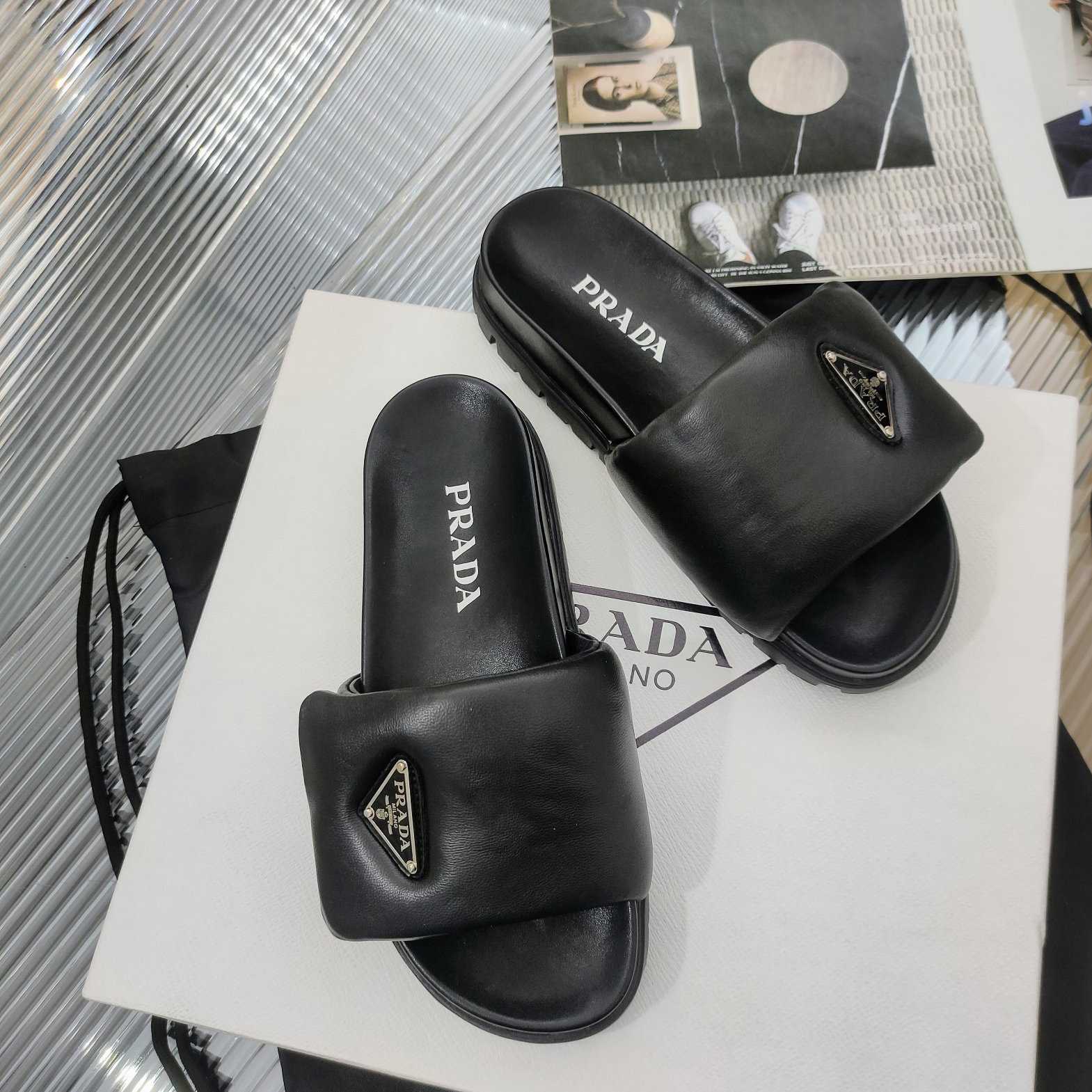 Prada Soft Padded Nappa Leather Slides - EUR FASHION