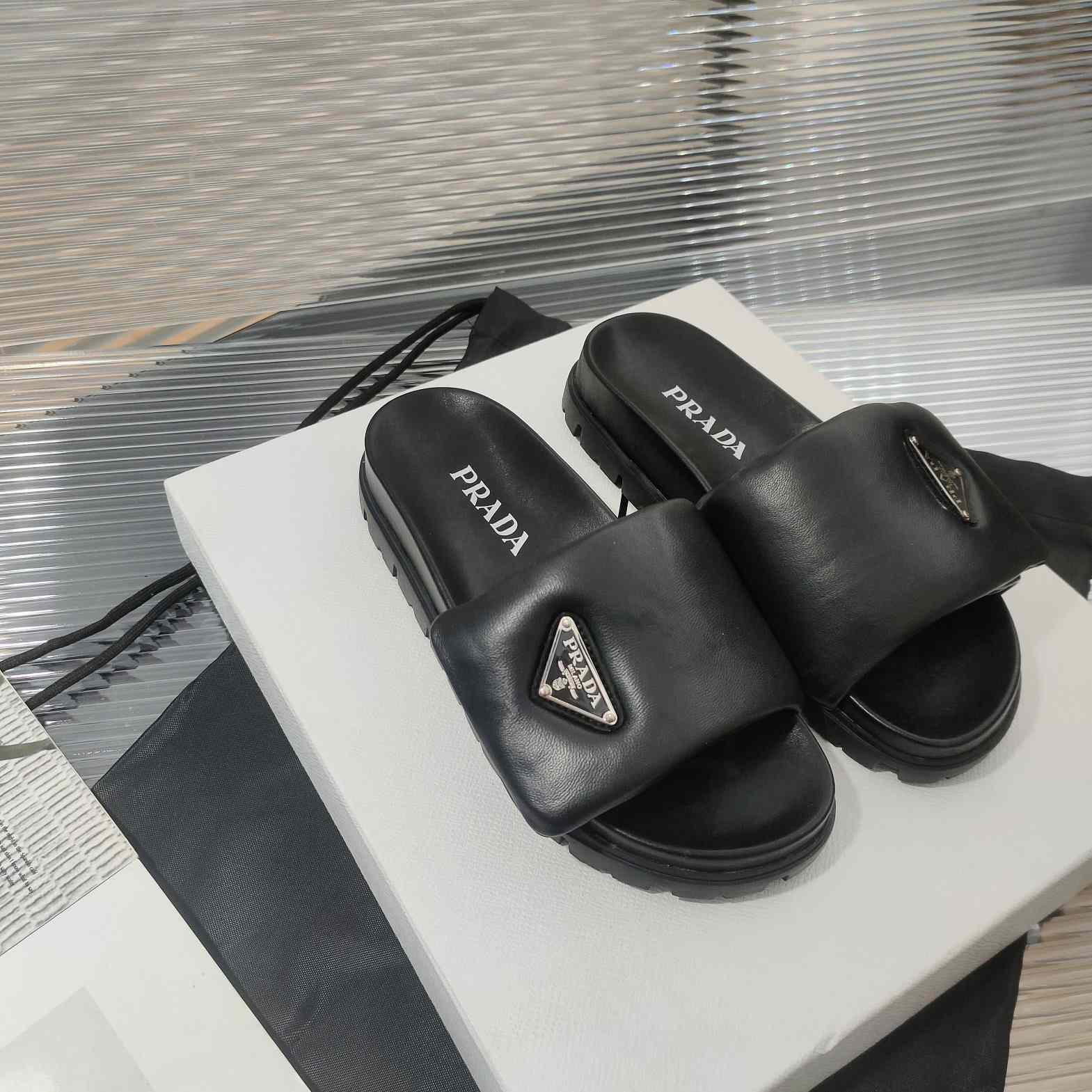 Prada Soft Padded Nappa Leather Slides - EUR FASHION