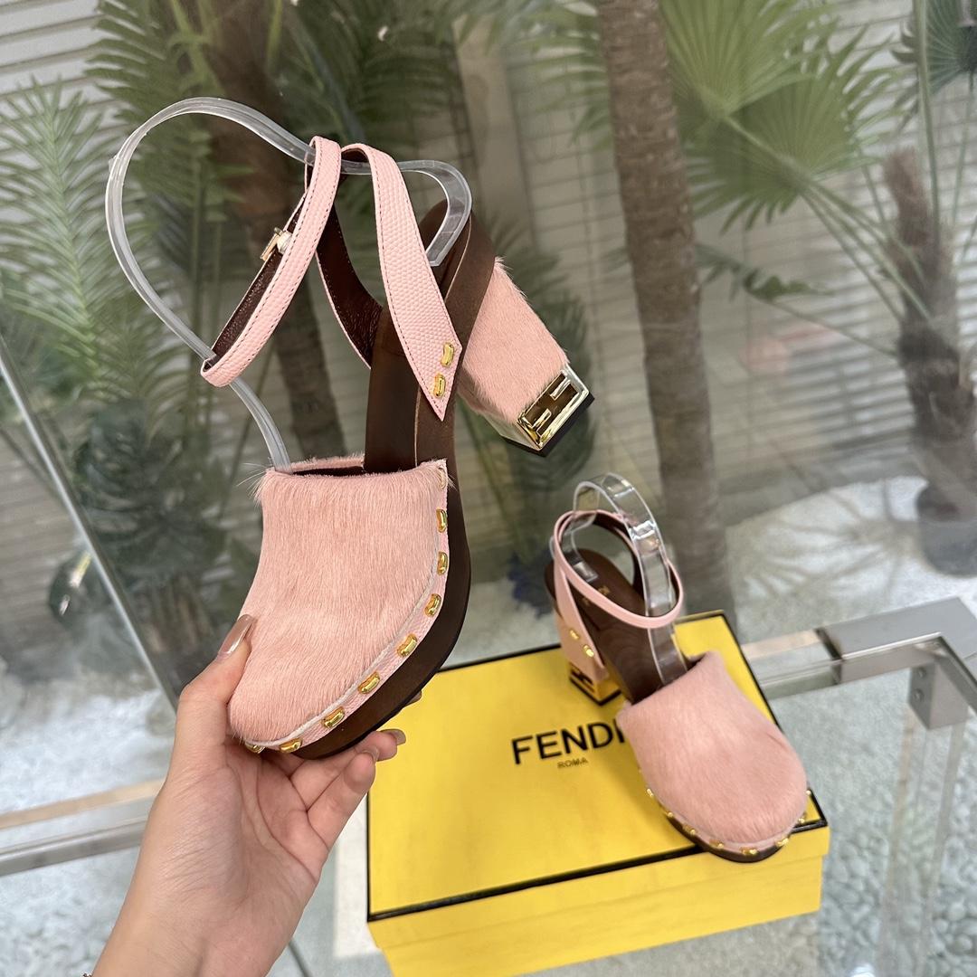 Fendi Baguette Show Pink pony Hair High-heeled Clogs - EUR FASHION