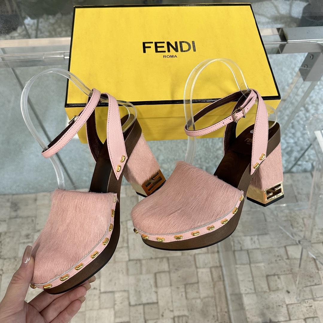 Fendi Baguette Show Pink pony Hair High-heeled Clogs - EUR FASHION