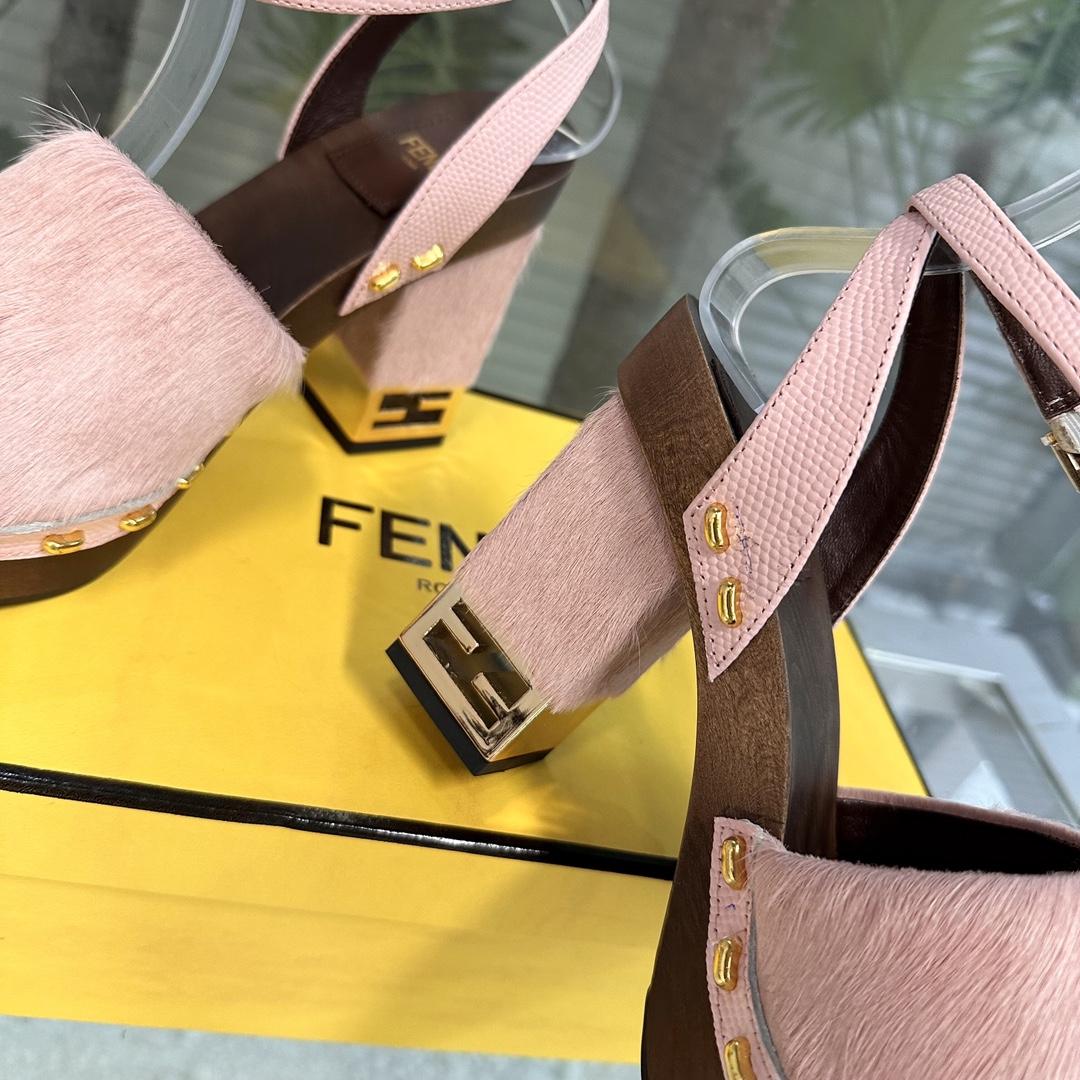 Fendi Baguette Show Pink pony Hair High-heeled Clogs - EUR FASHION