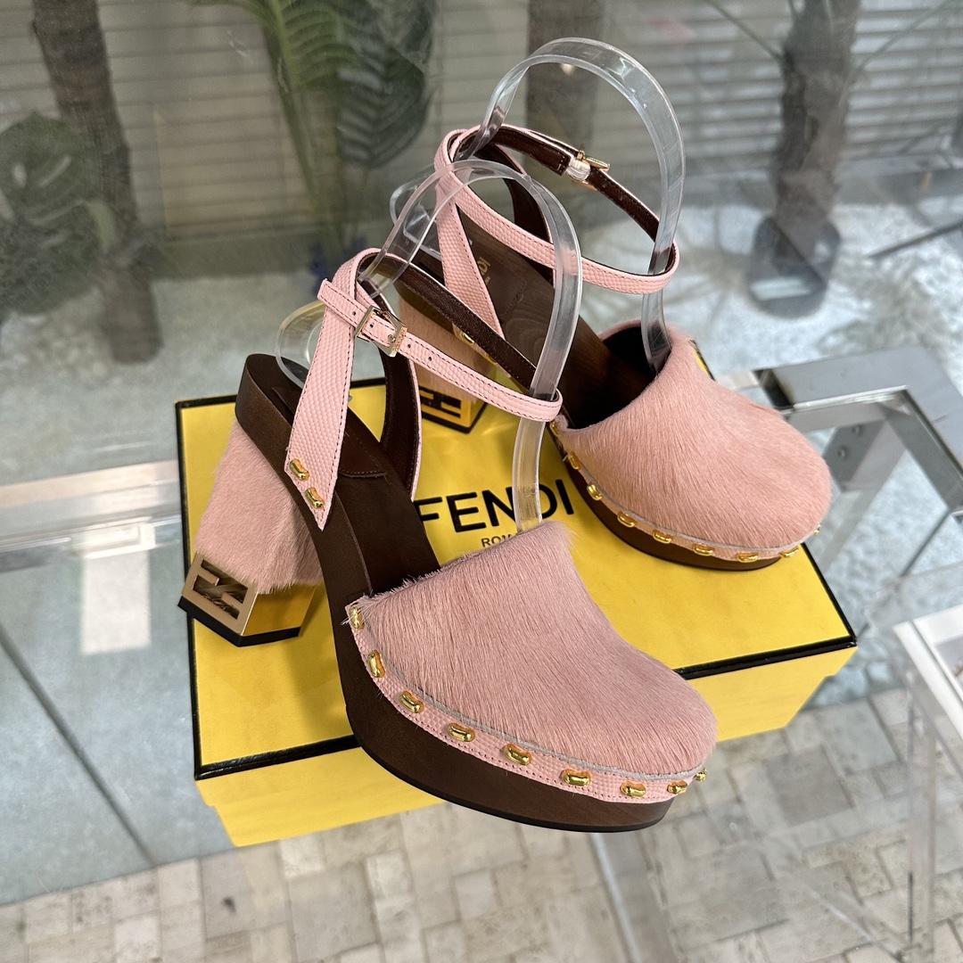 Fendi Baguette Show Pink pony Hair High-heeled Clogs - EUR FASHION