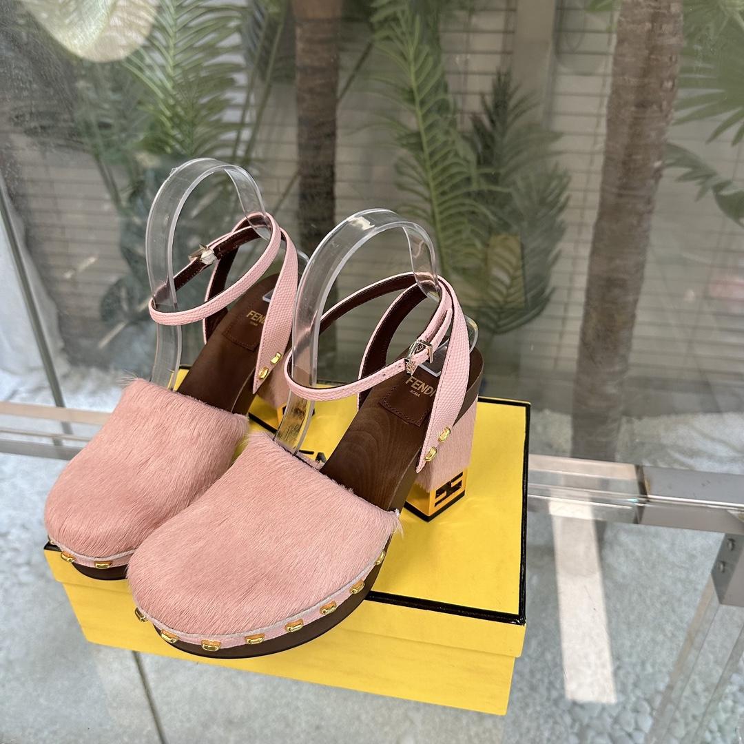 Fendi Baguette Show Pink pony Hair High-heeled Clogs - EUR FASHION