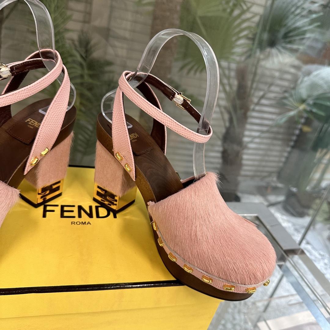 Fendi Baguette Show Pink pony Hair High-heeled Clogs - EUR FASHION