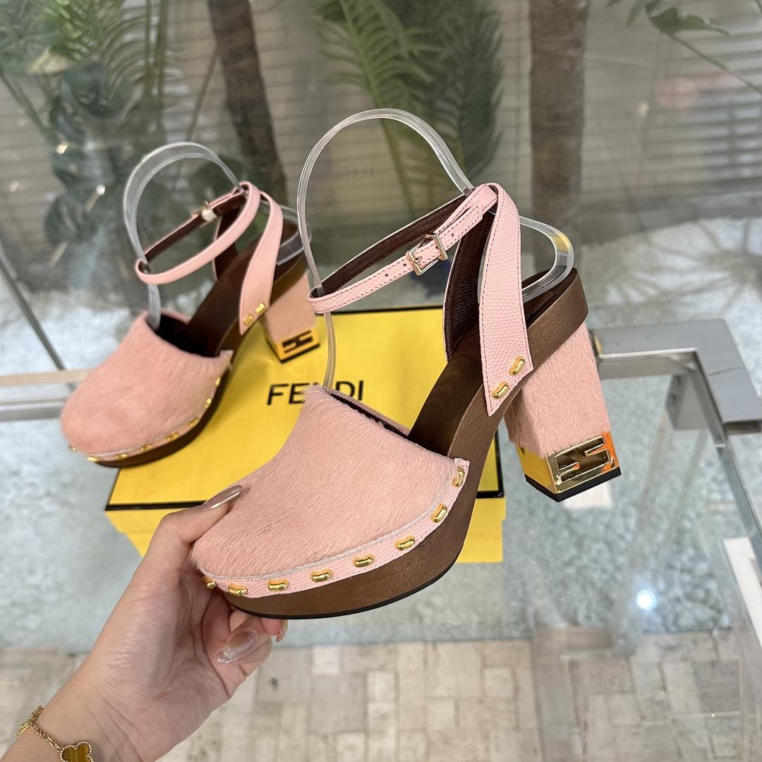 Fendi Baguette Show Pink pony Hair High-heeled Clogs - EUR FASHION