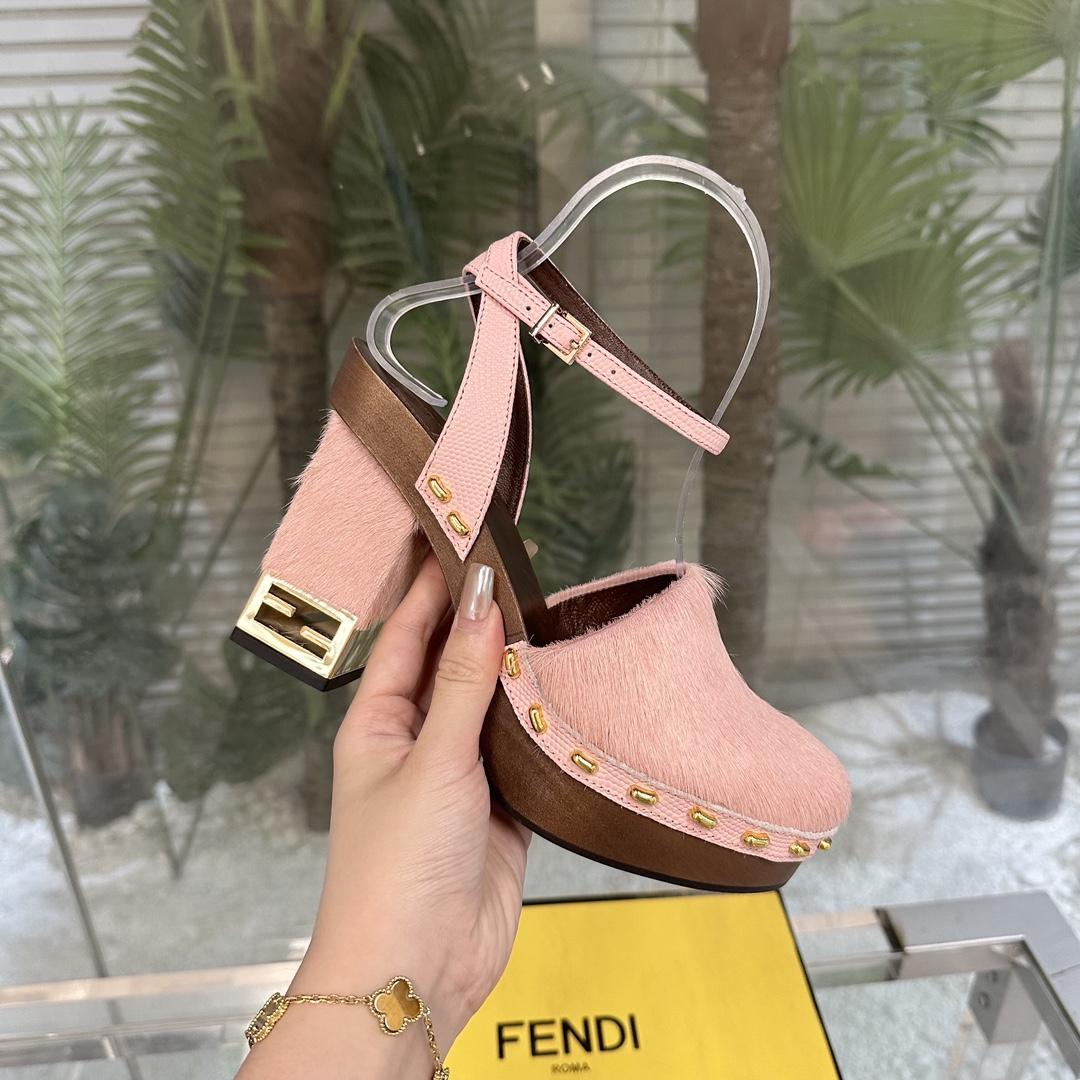 Fendi Baguette Show Pink pony Hair High-heeled Clogs - EUR FASHION