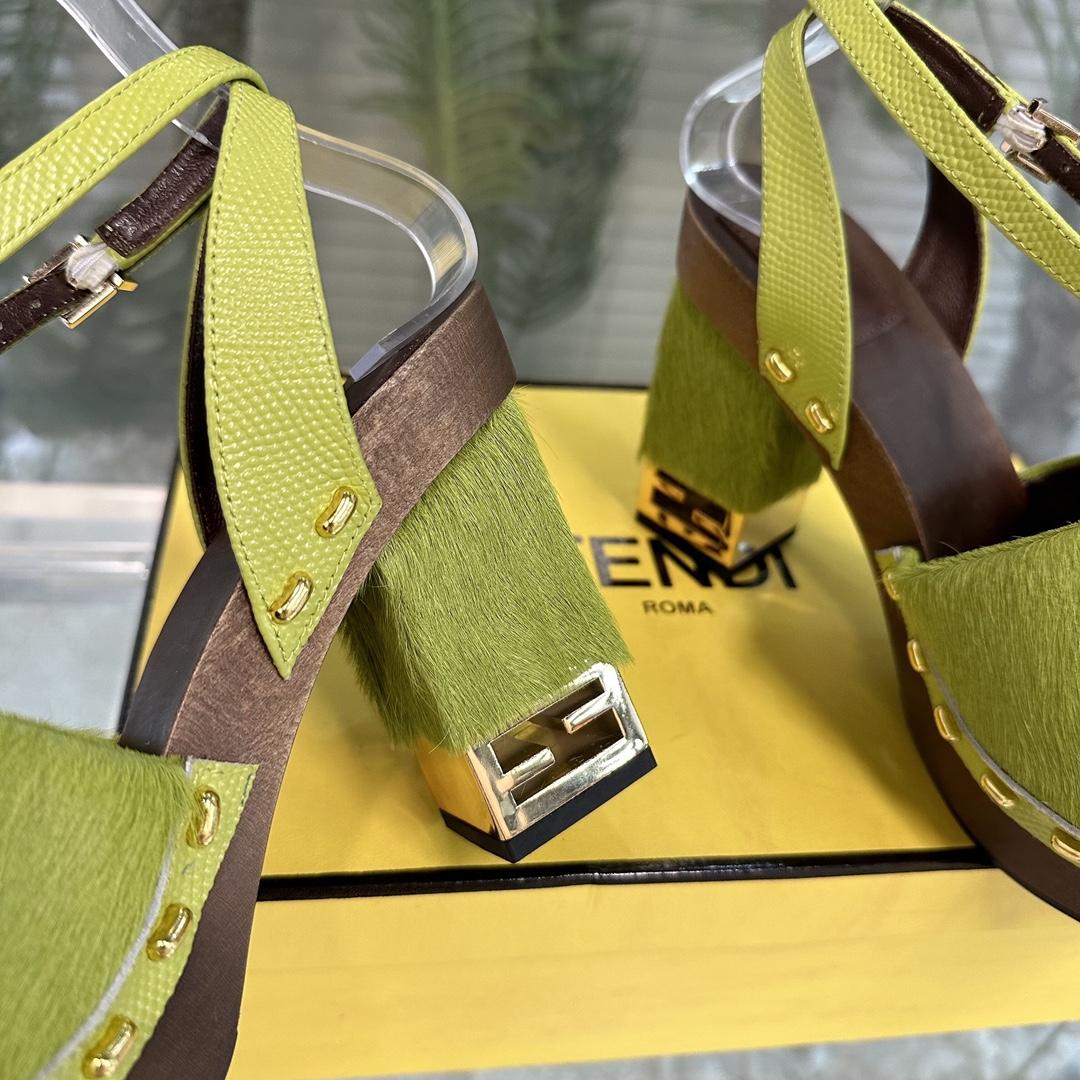 Fendi Baguette Show Green Pony Hair High-heeled Clogs - EUR FASHION