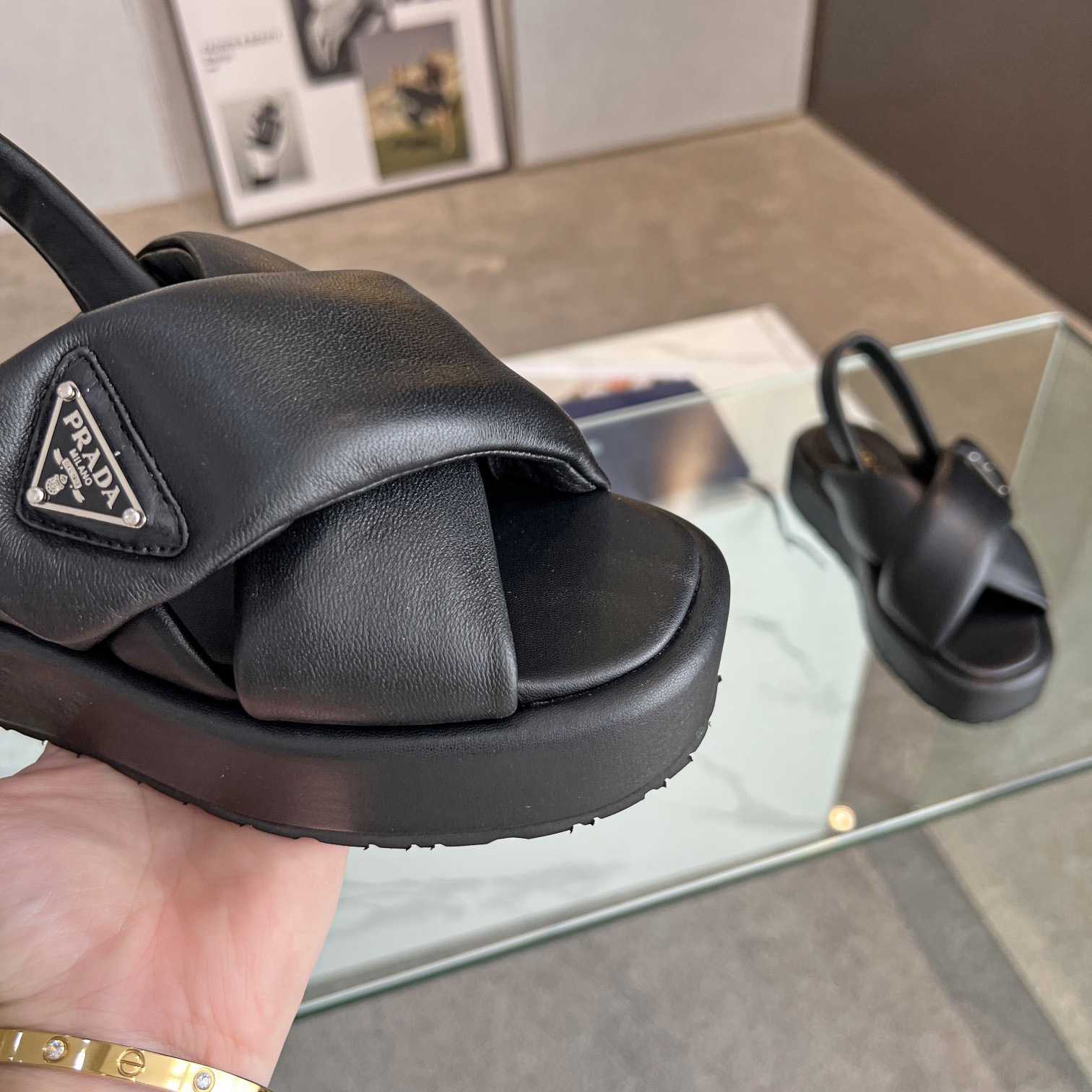 Prada Soft Padded Nappa Leather Wedge Sandals - EUR FASHION