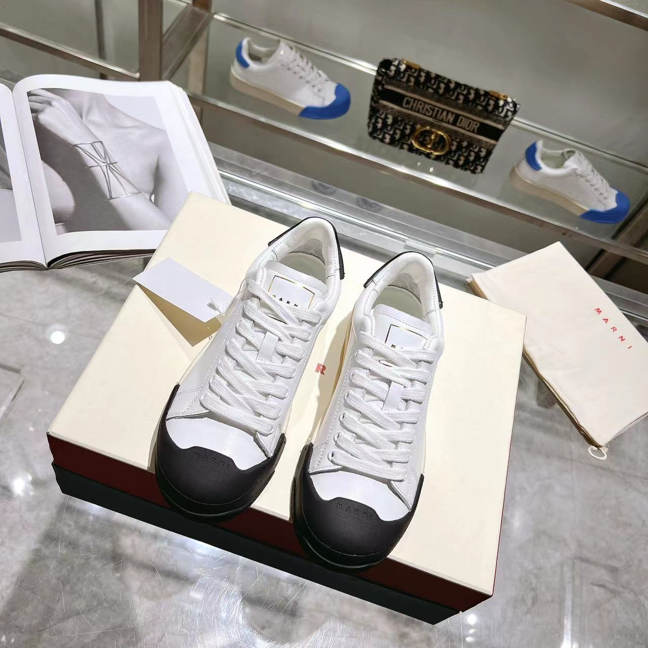 Marni Dada Bumper Sneaker In White And Black Leather - EUR FASHION