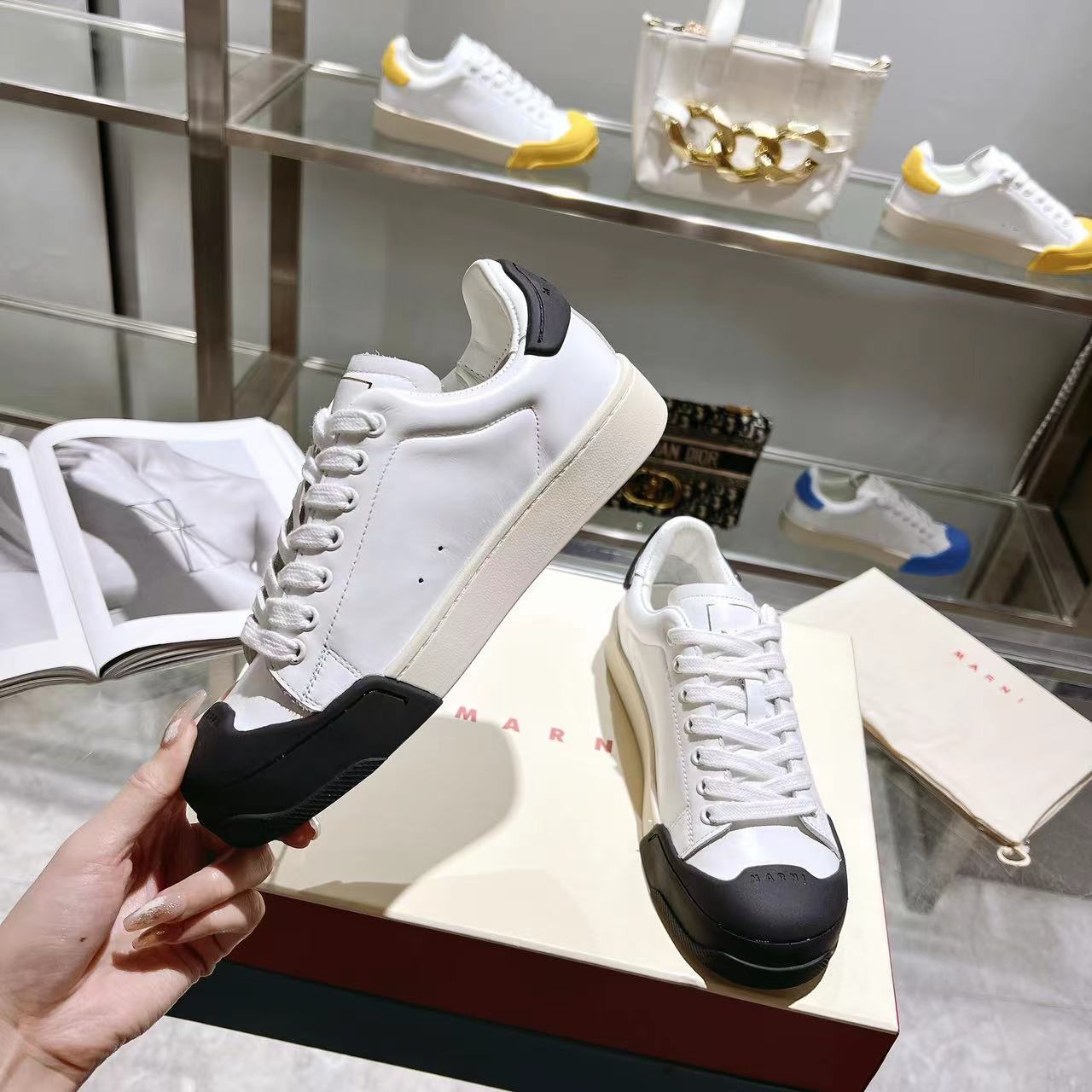 Marni Dada Bumper Sneaker In White And Black Leather - EUR FASHION