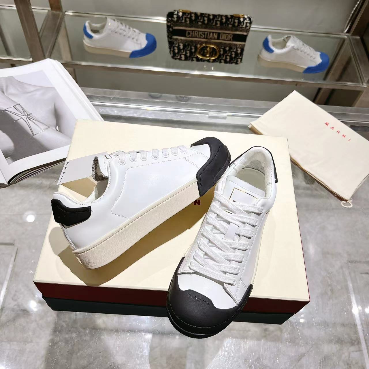 Marni Dada Bumper Sneaker In White And Black Leather - EUR FASHION