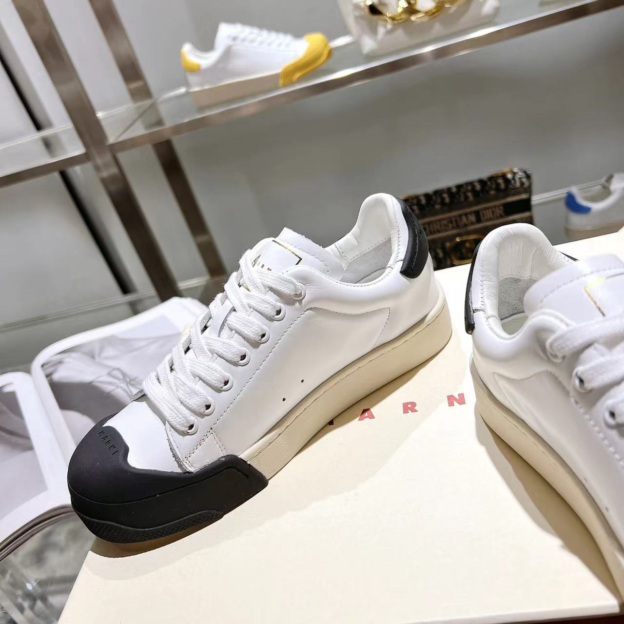 Marni Dada Bumper Sneaker In White And Black Leather - EUR FASHION