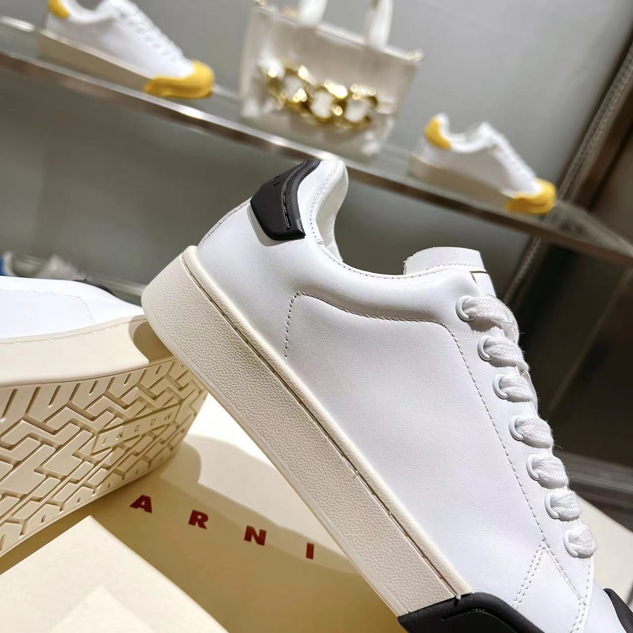 Marni Dada Bumper Sneaker In White And Black Leather - EUR FASHION