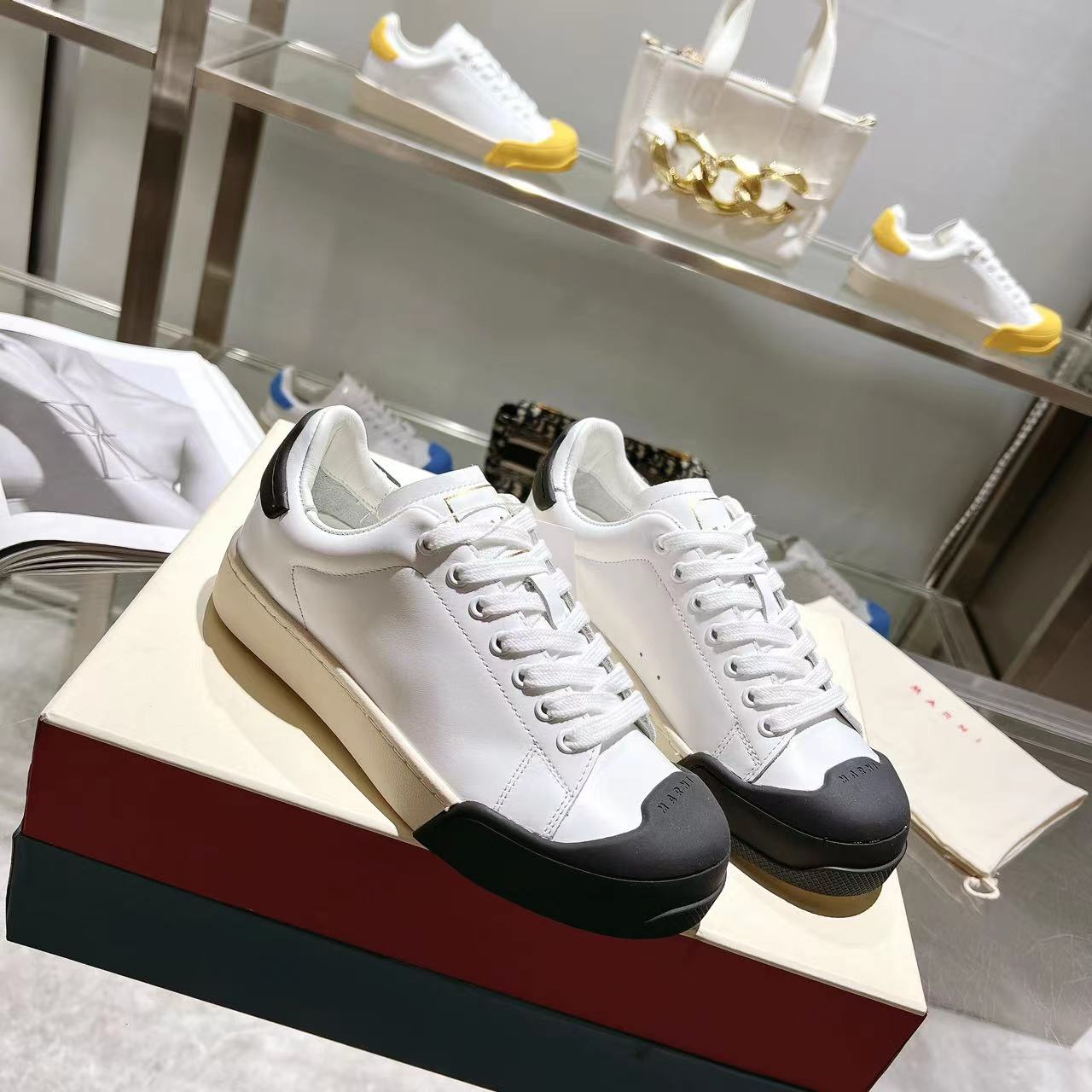 Marni Dada Bumper Sneaker In White And Black Leather - EUR FASHION