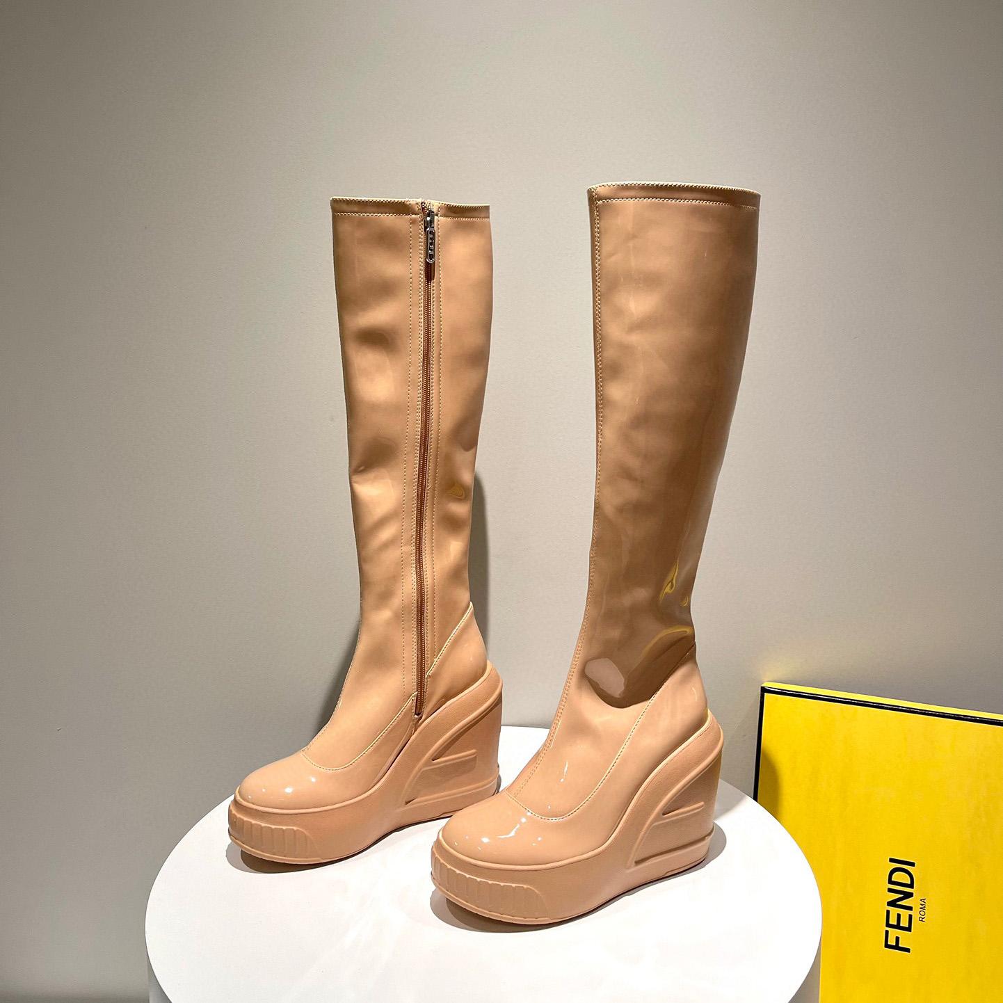 Fendi Fashion Show Beige Patent Leather Boots - EUR FASHION