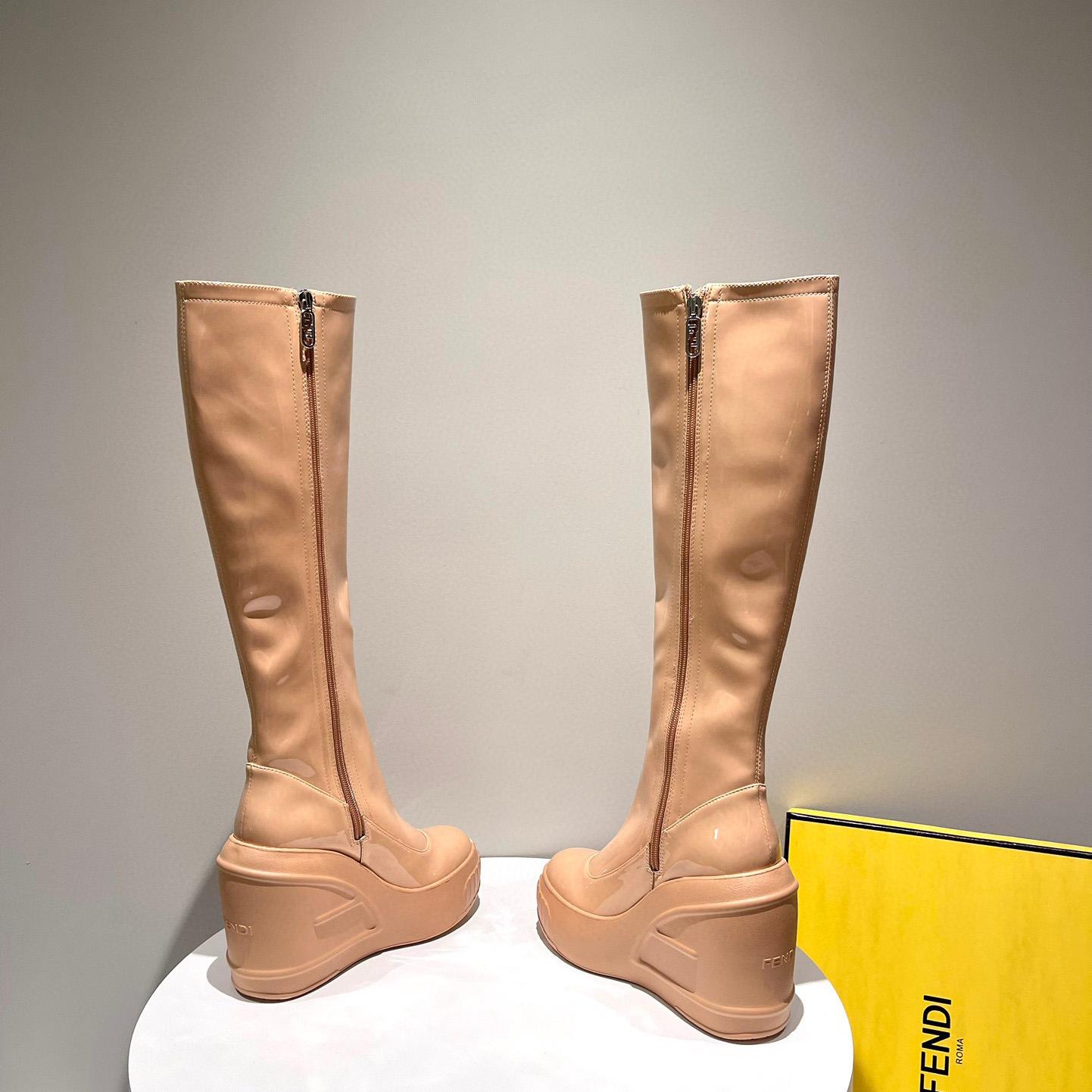 Fendi Fashion Show Beige Patent Leather Boots - EUR FASHION