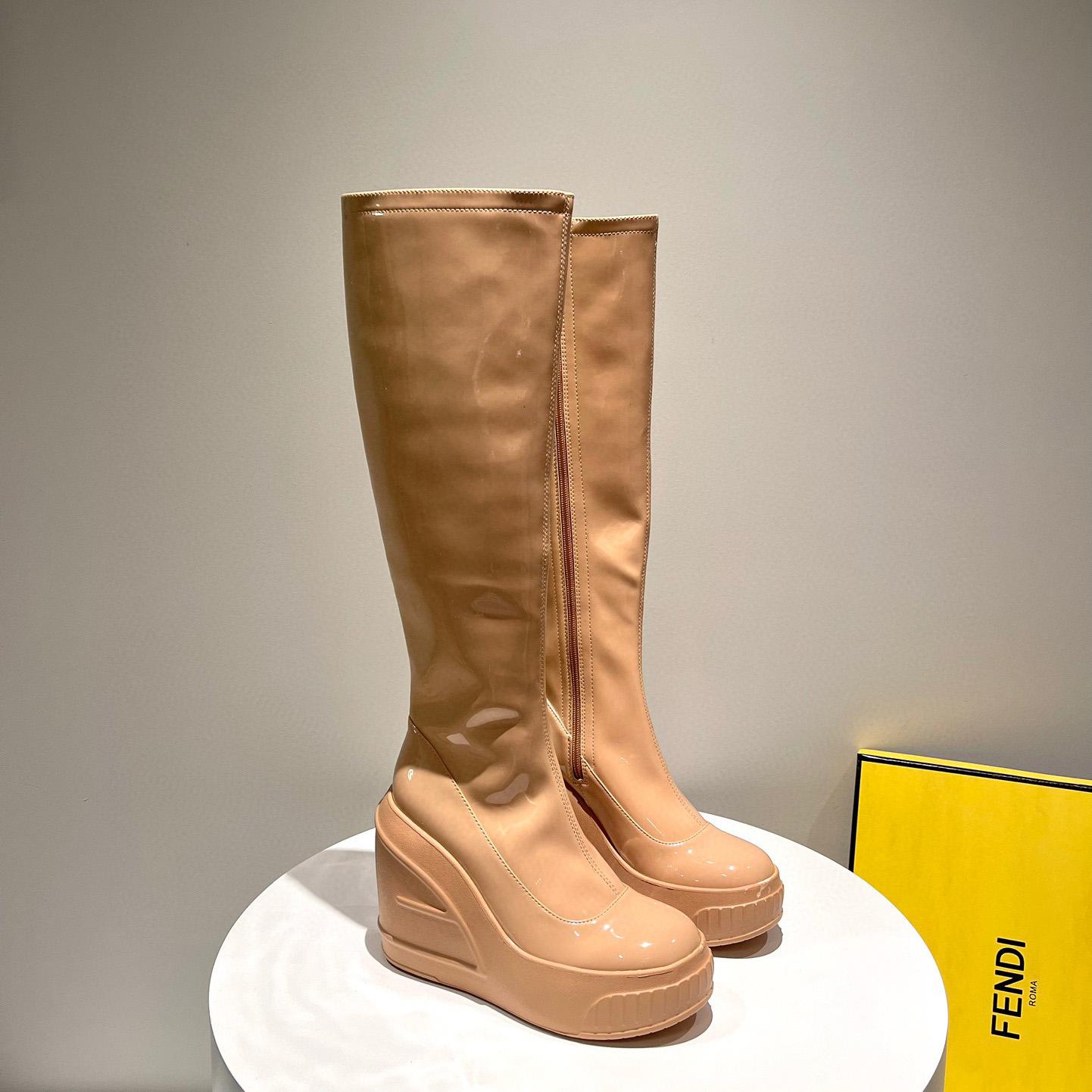 Fendi Fashion Show Beige Patent Leather Boots - EUR FASHION