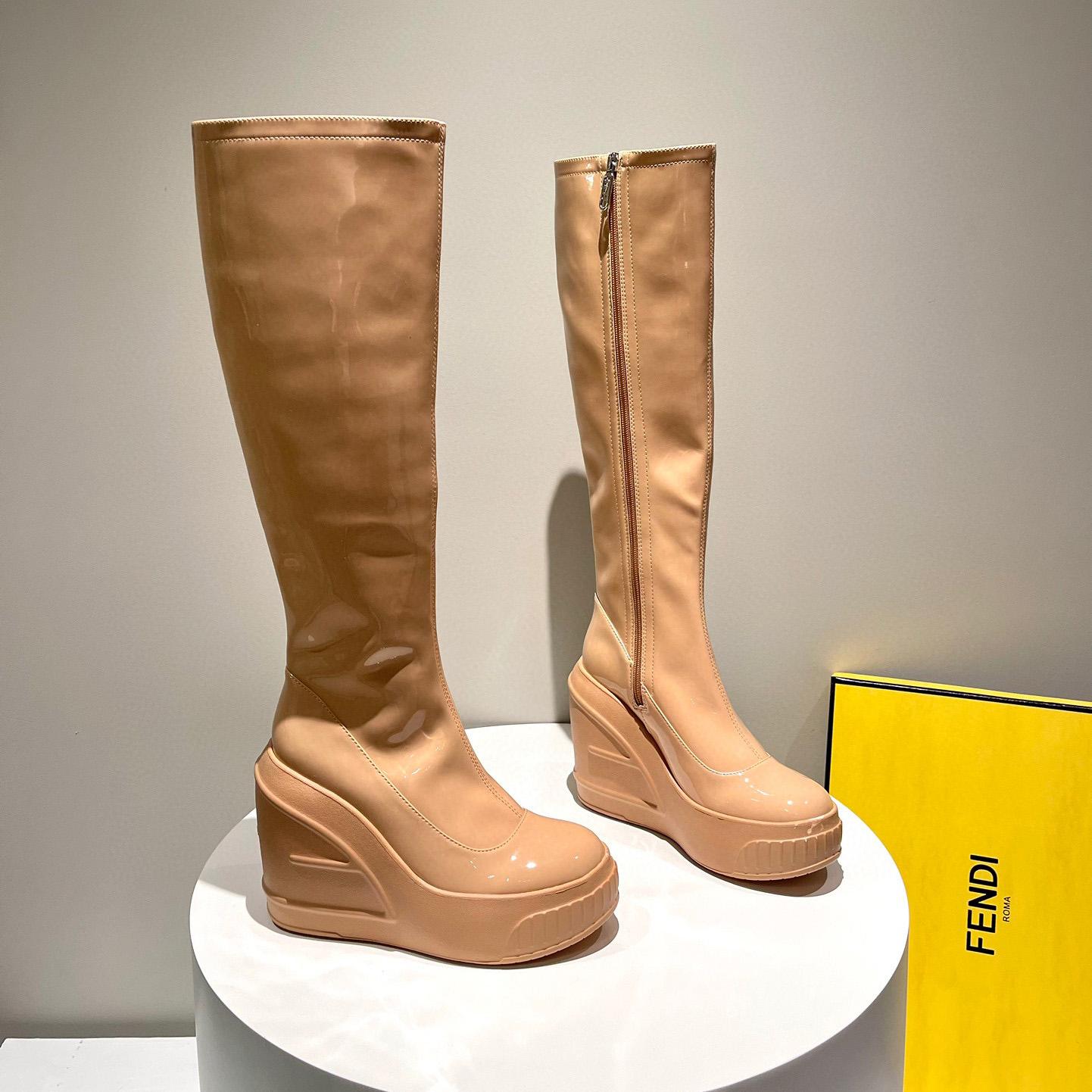 Fendi Fashion Show Beige Patent Leather Boots - EUR FASHION