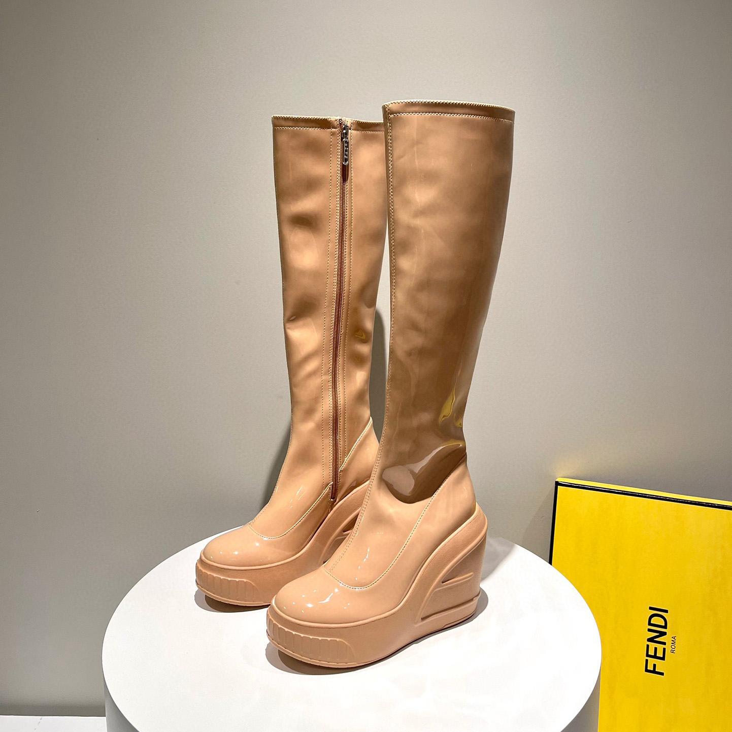 Fendi Fashion Show Beige Patent Leather Boots - EUR FASHION