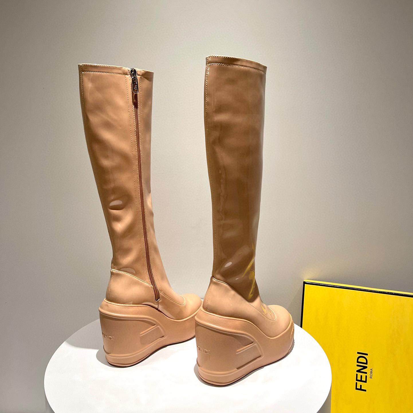 Fendi Fashion Show Beige Patent Leather Boots - EUR FASHION