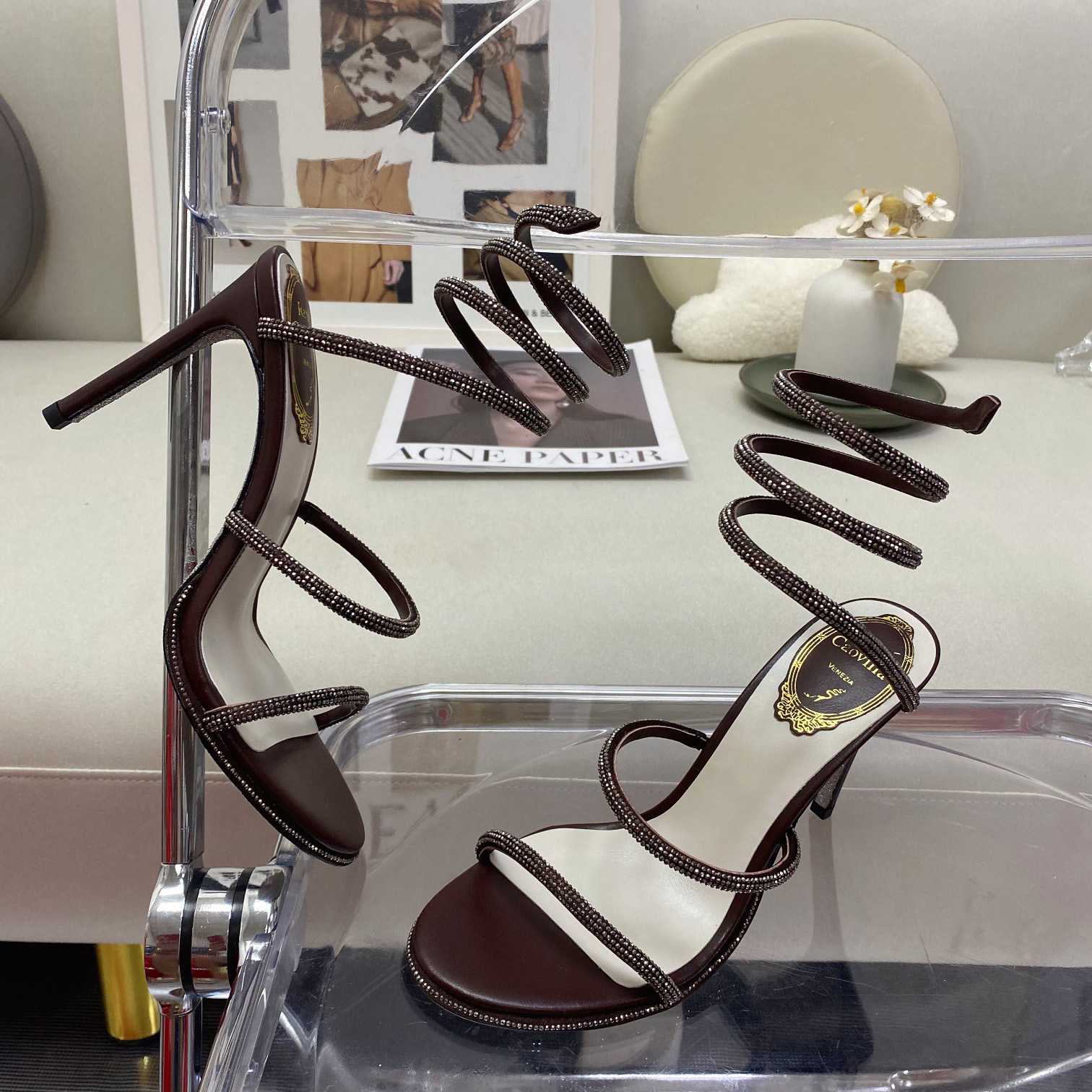 Rene Caovilla Cleo Crystal Coffee Sandal - EUR FASHION