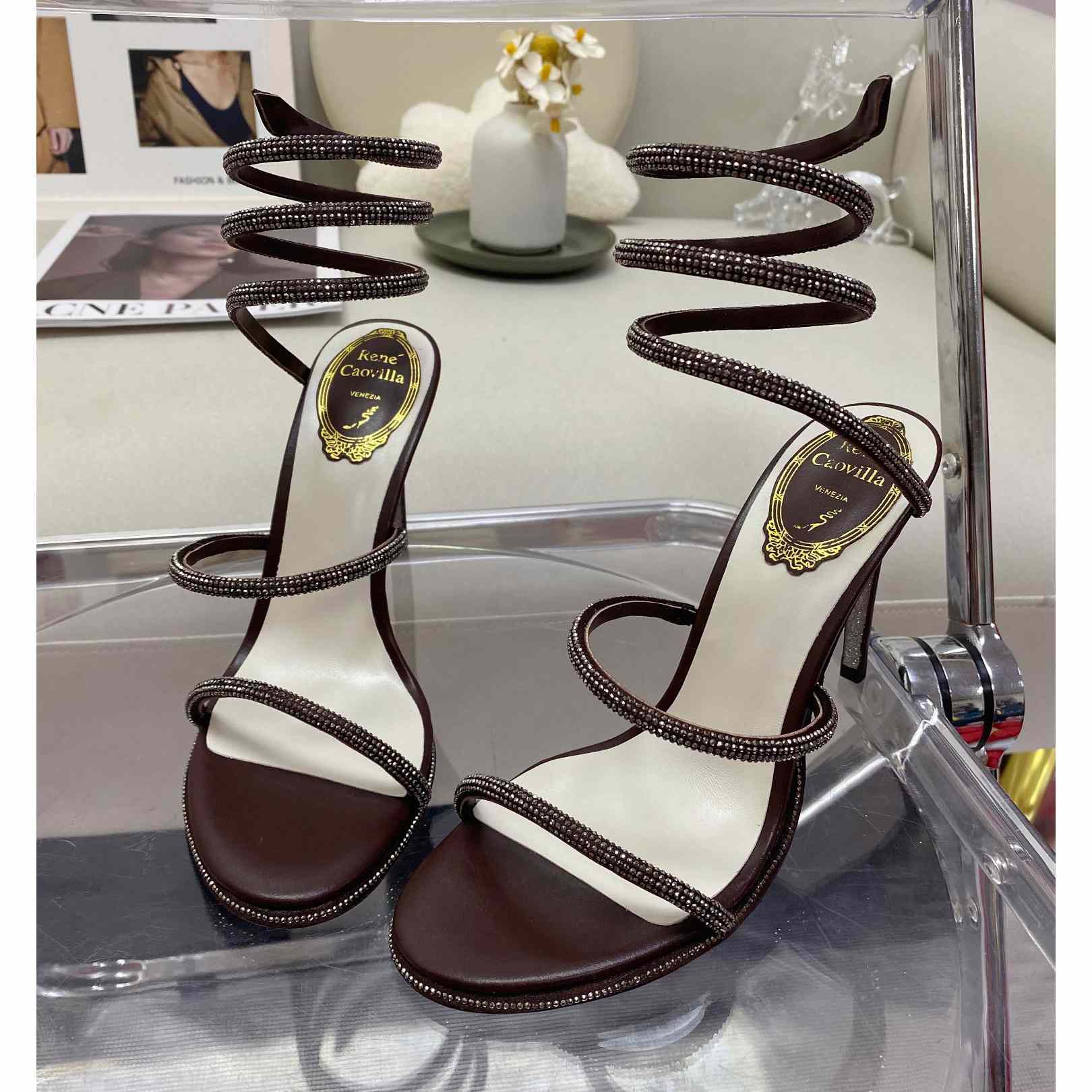 Rene Caovilla Cleo Crystal Coffee Sandal - EUR FASHION