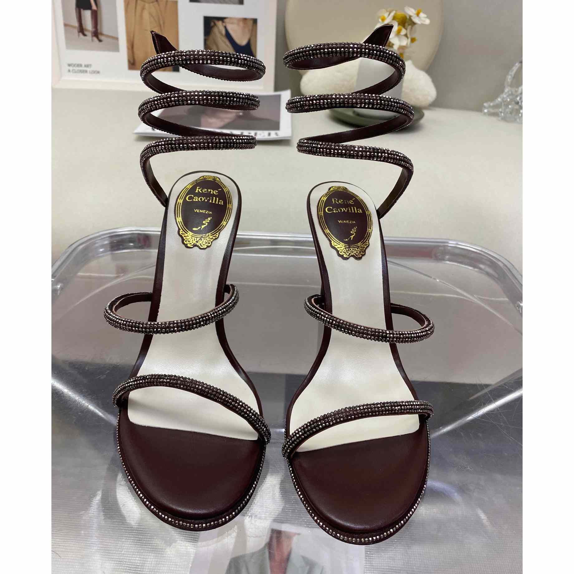 Rene Caovilla Cleo Crystal Coffee Sandal - EUR FASHION