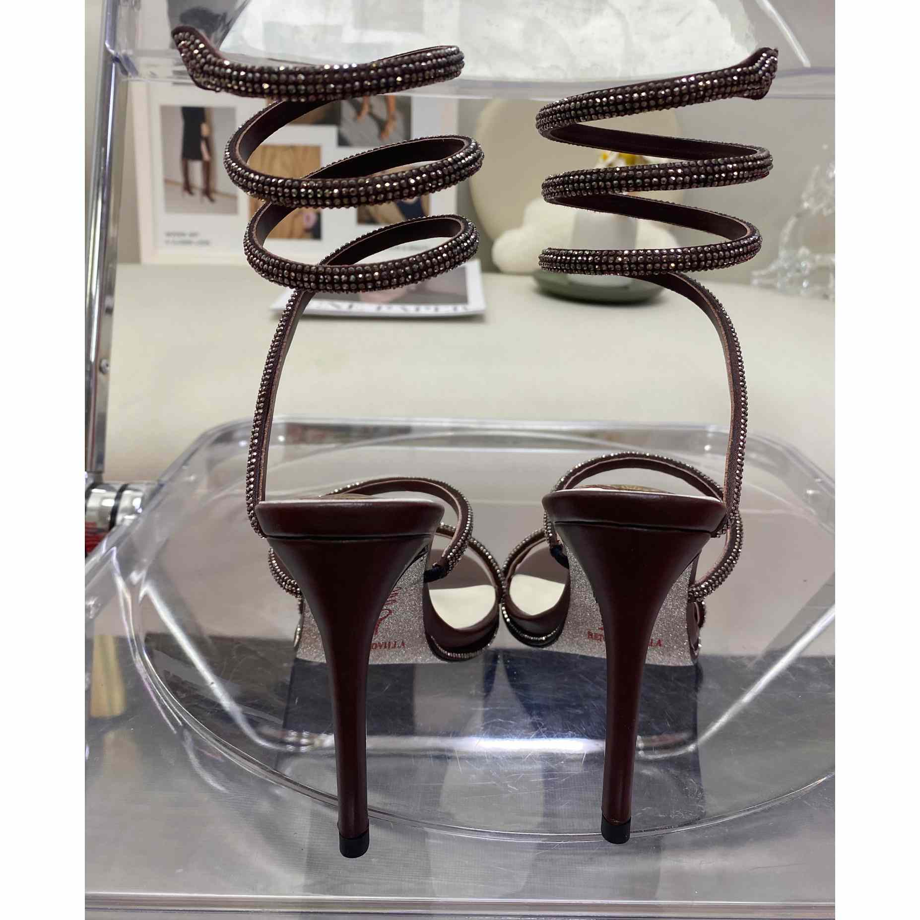 Rene Caovilla Cleo Crystal Coffee Sandal - EUR FASHION