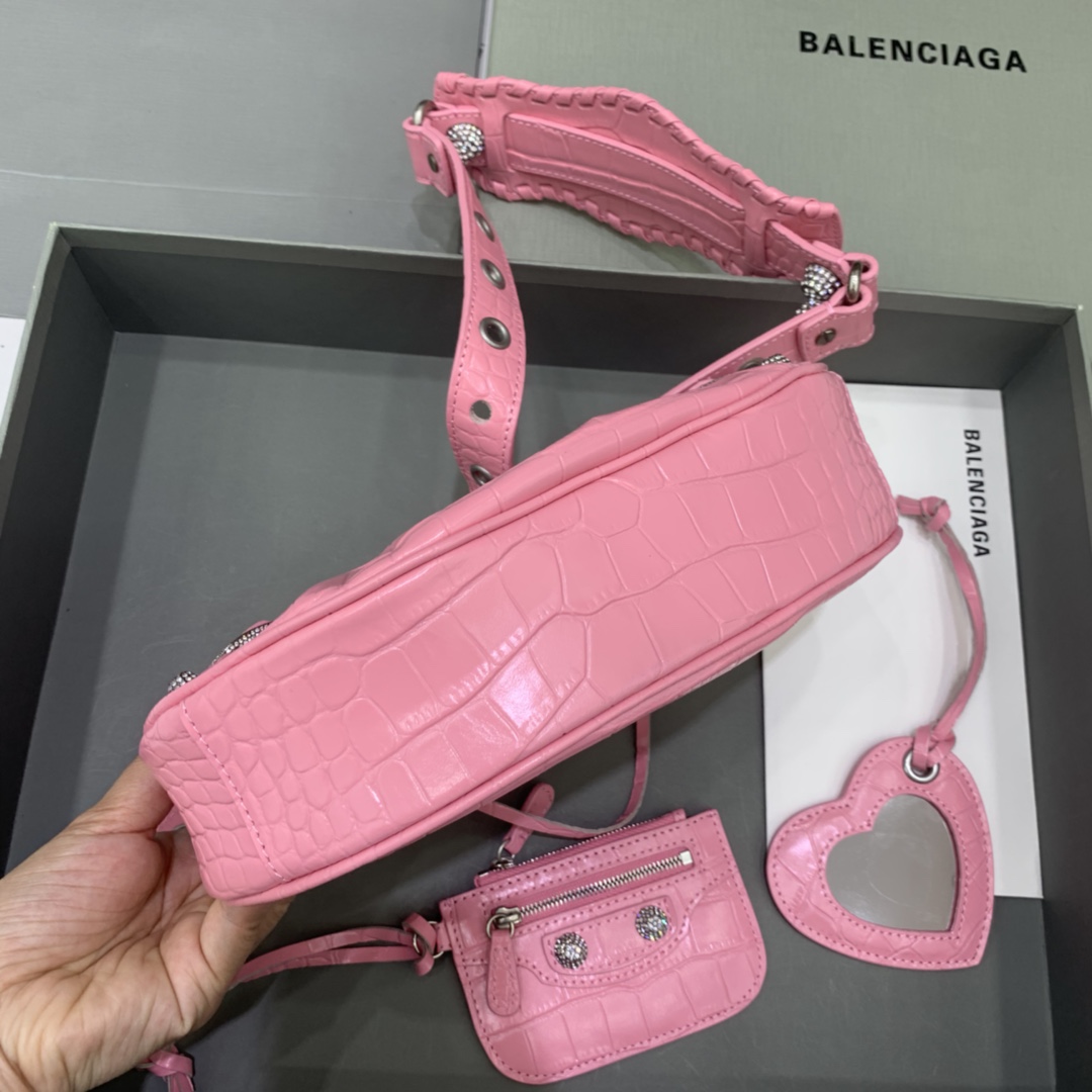 Balenciaga Le Cagole Small Shoulder Bag Crocodile Embossed In Pink - EUR FASHION