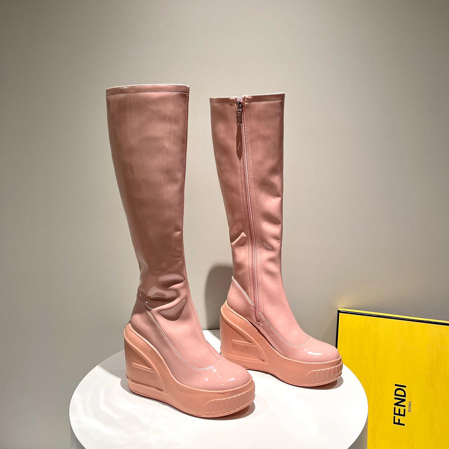 Fendi Fashion Show Pink Patent Leather Boots - EUR FASHION