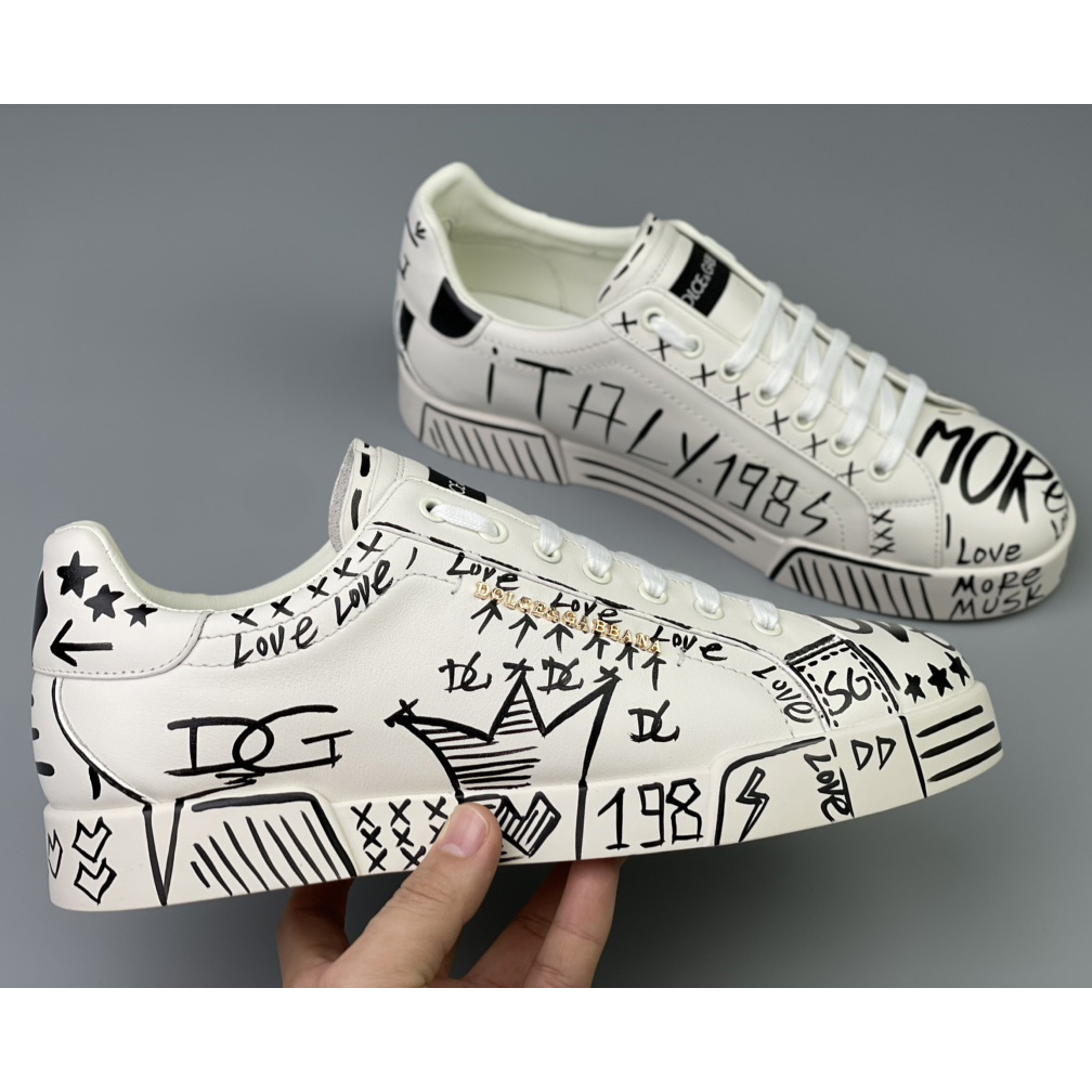 Dolce & Gabbana Hand-painted Calfskin Portofino Sneakers - EUR FASHION